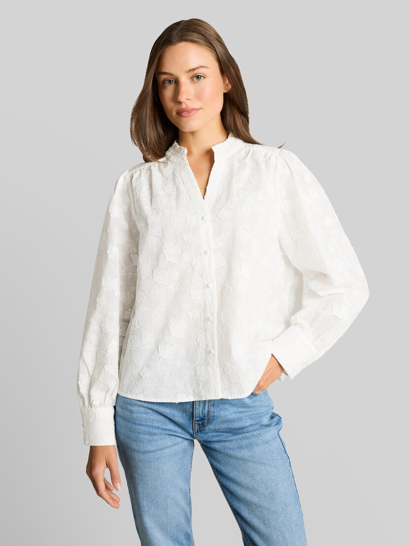 Loose-fit blouse with embroidery by Women, White