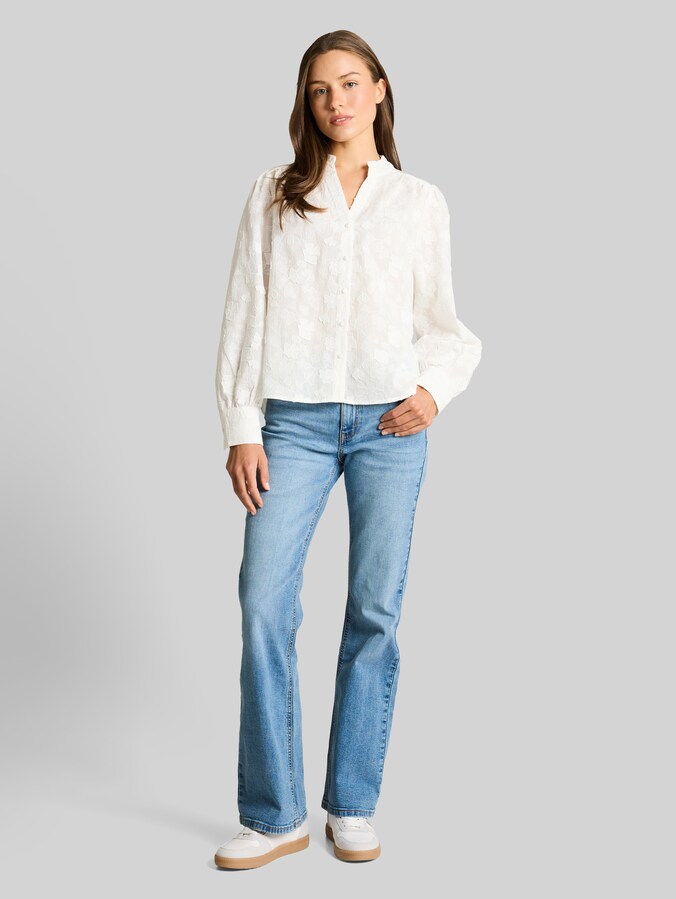 Losvallende blouse met borduursel door Women, White