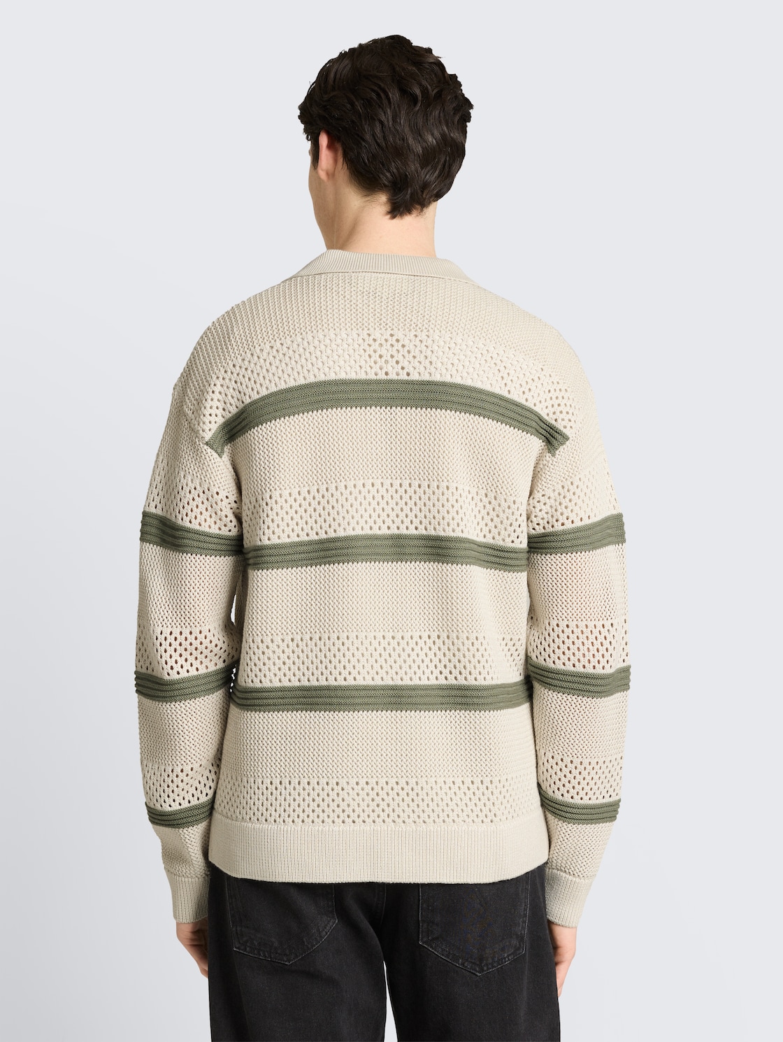 Relaxed Fit Strickjacke mit Lochmuster - sea spray white color block