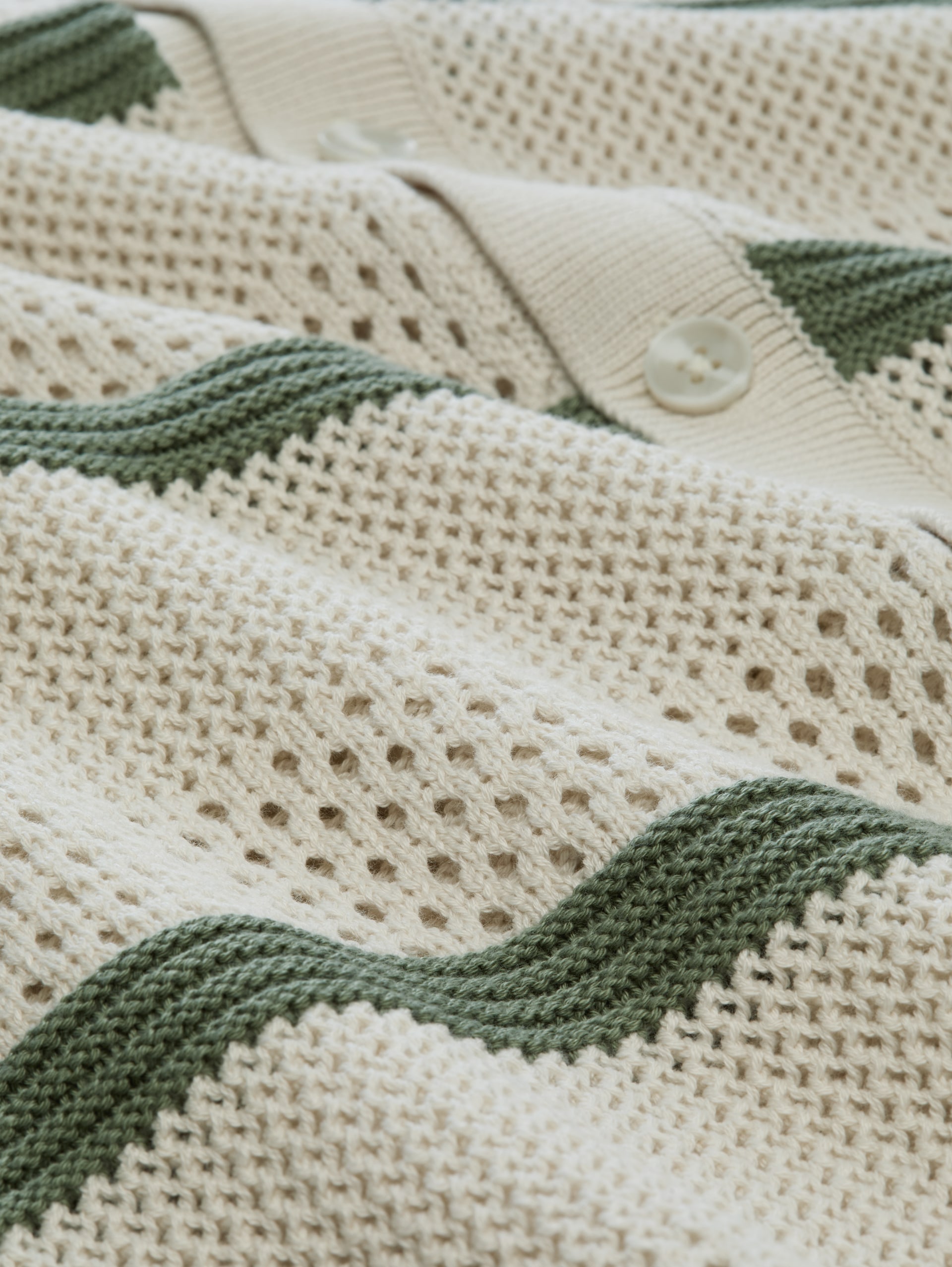 Relaxed Fit Strickjacke mit Lochmuster - sea spray white color block - Material-Ansicht