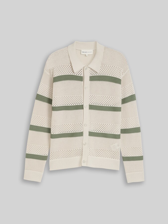 Relaxed fit cardigan with eyelet pattern by Denim Male, sea spray white color block