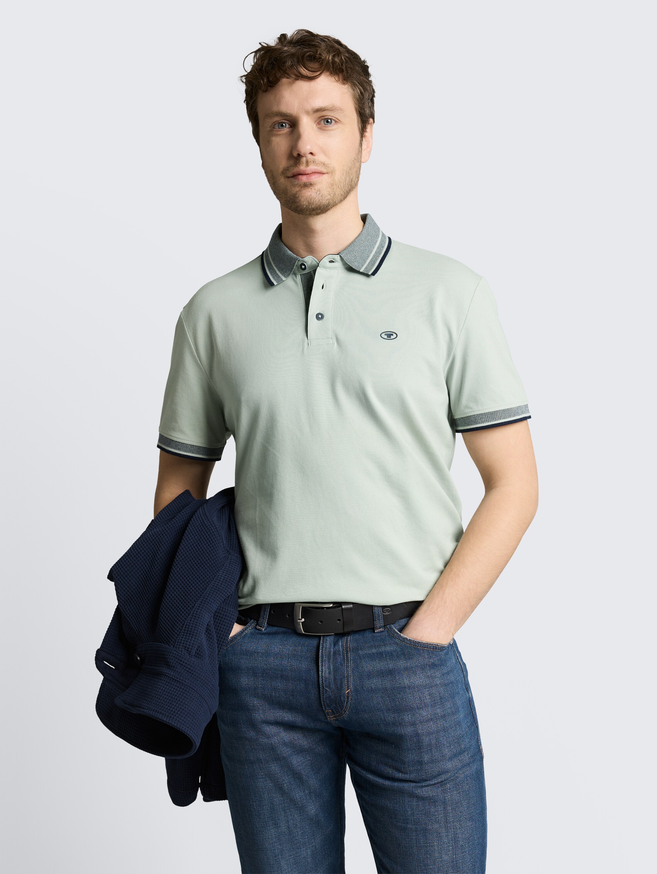 Piqué polo shirt with logo print - soft_greyish_green_1 - 