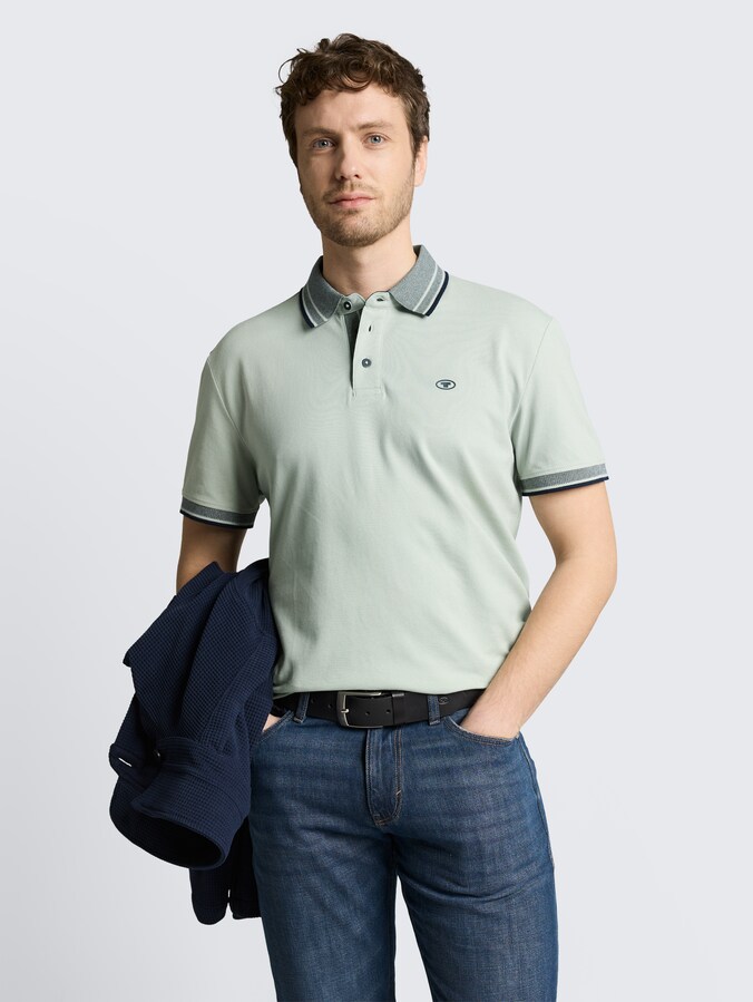 Piqué poloshirt met logo-print door Men, soft greyish green