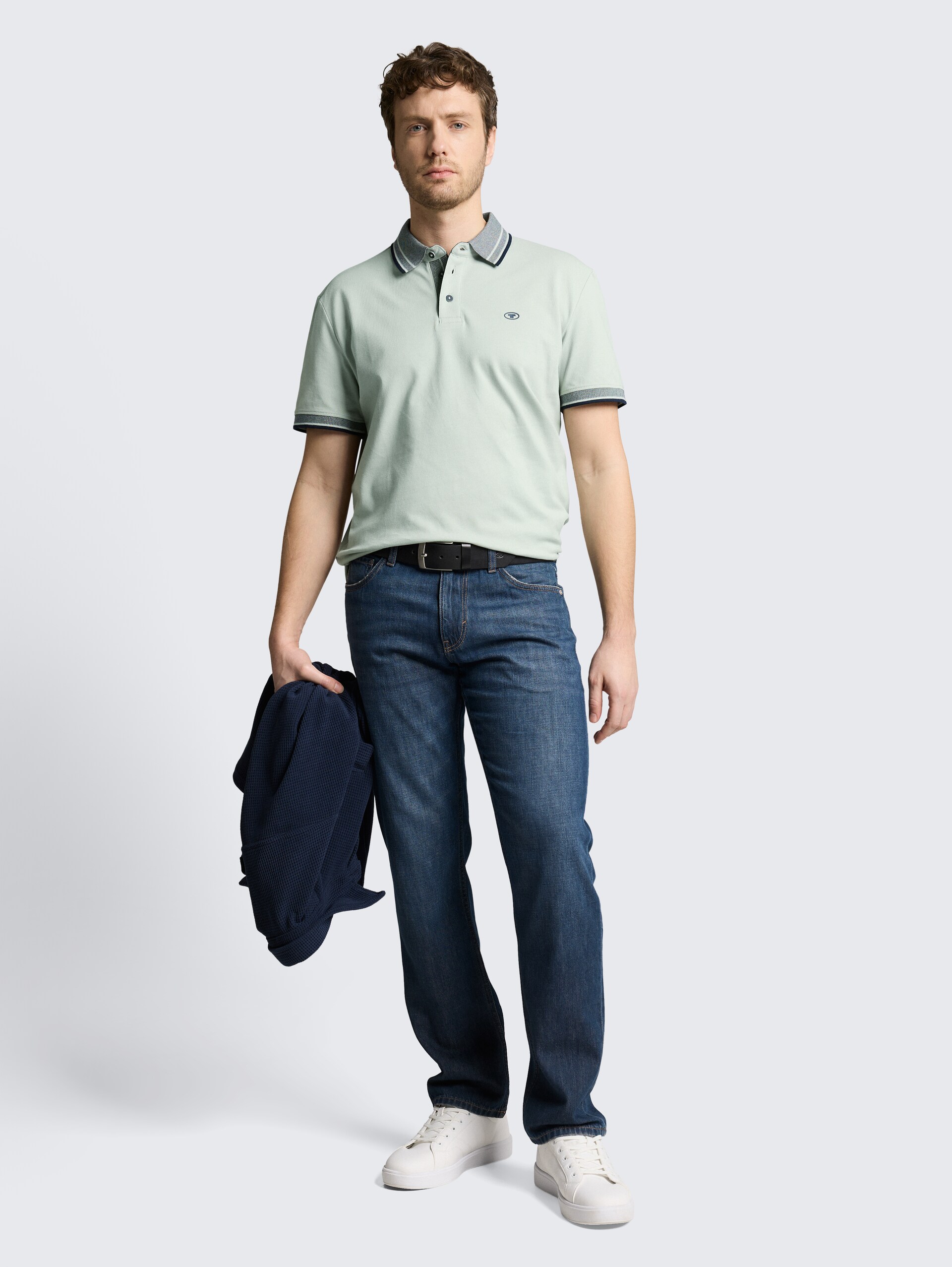 Piqué poloshirt met logo-print - soft greyish green