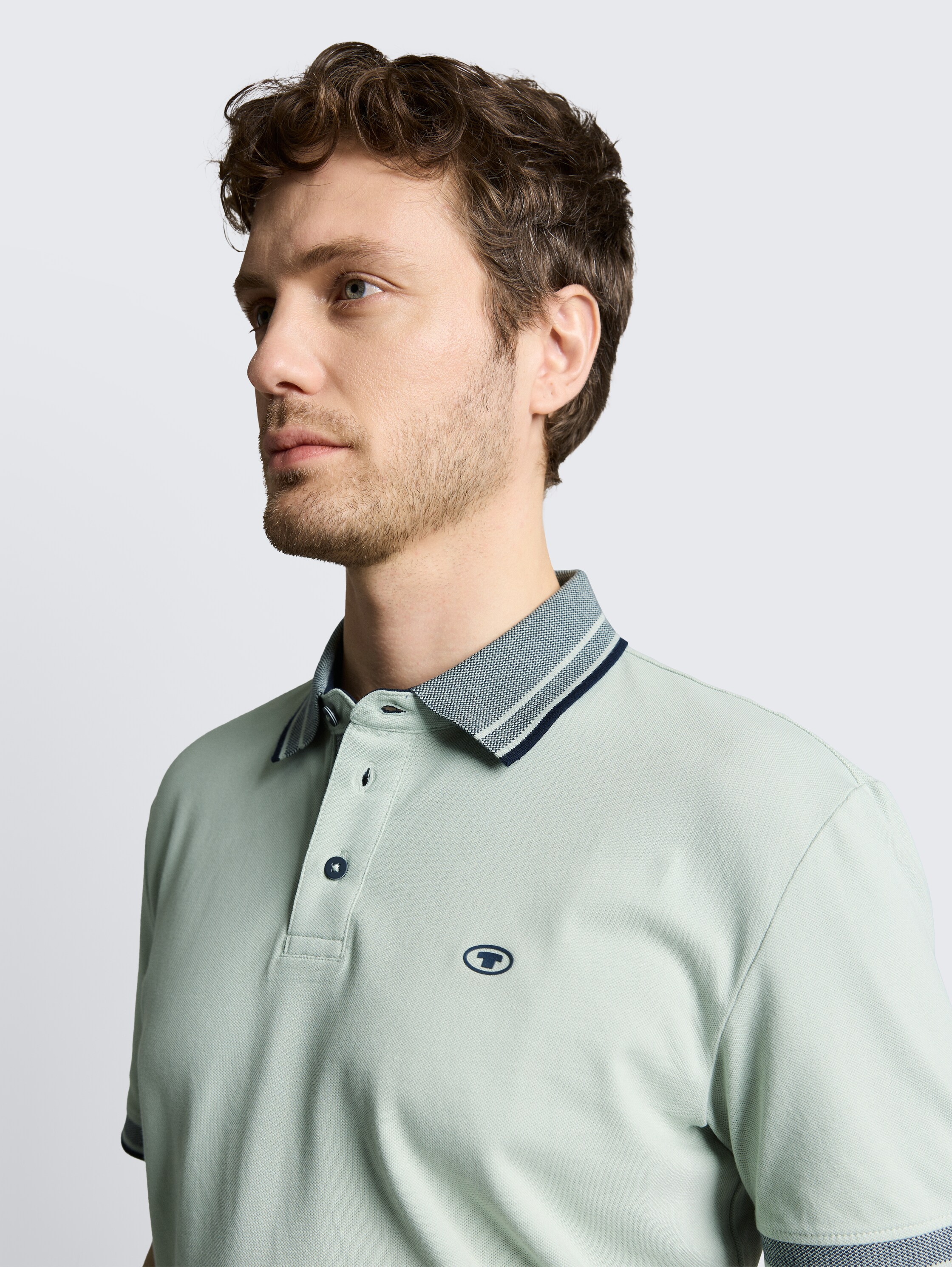 Piqué polo shirt with logo print - soft_greyish_green_1 - 