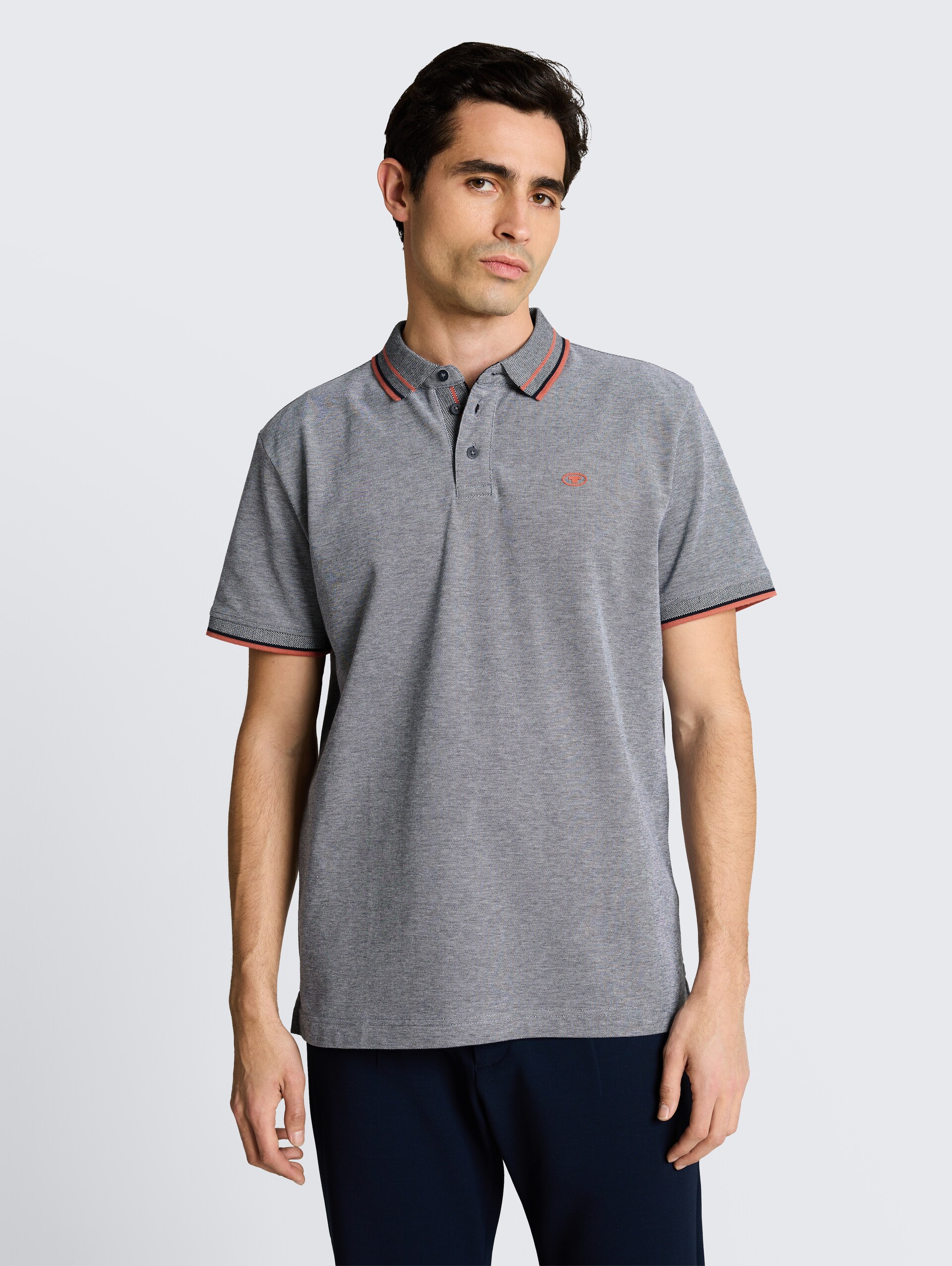 Piqué Poloshirt mit Logo-Print - navy white two tone pique