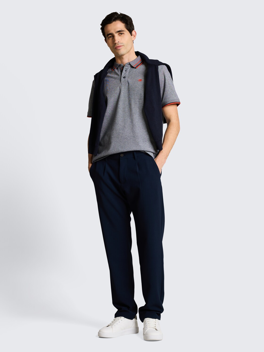 Piqué Poloshirt mit Logo-Print - navy white two tone pique