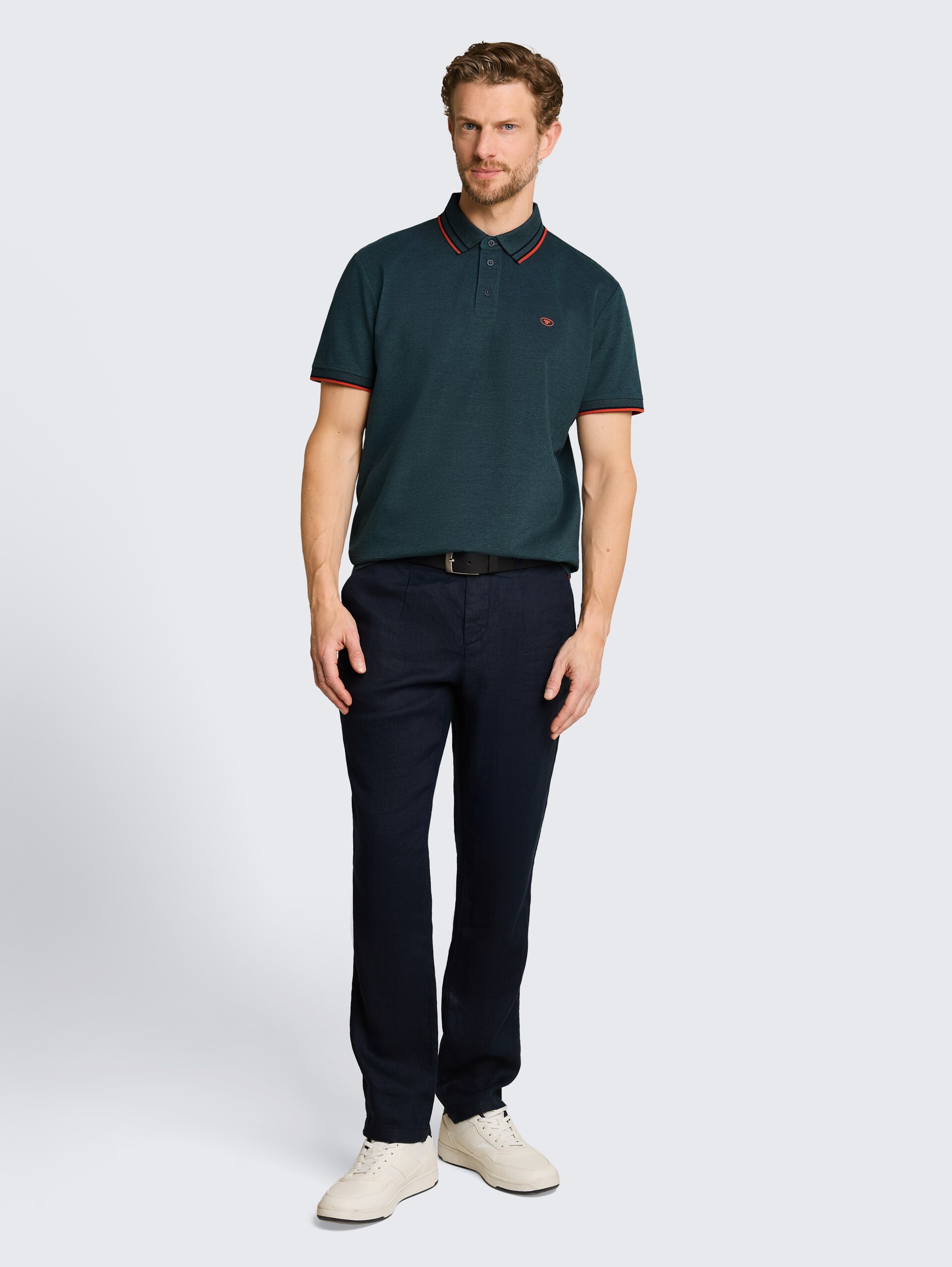 Piqué polo shirt with logo print - deep blueish green two tone