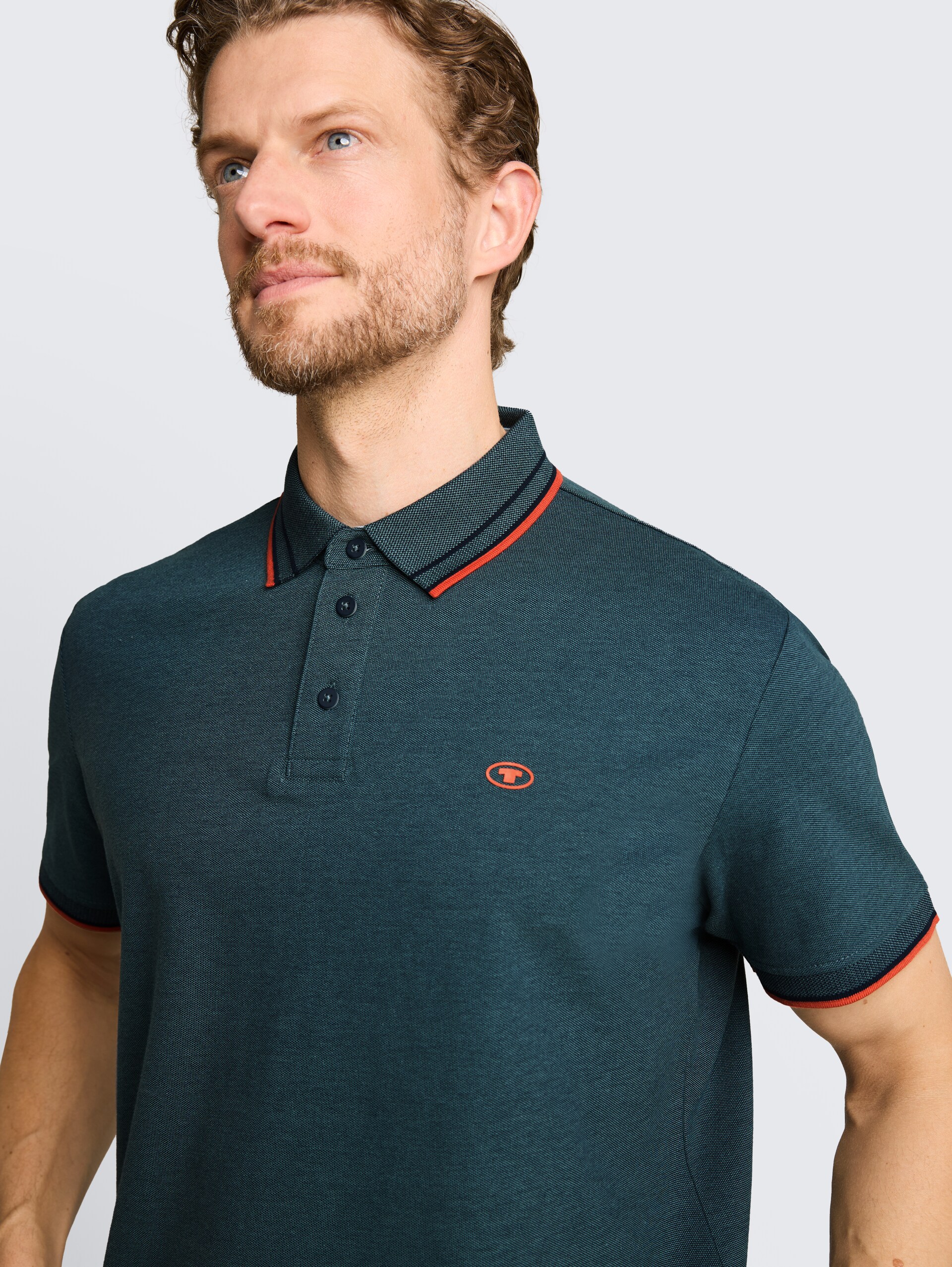 Piqué polo shirt with logo print - deep blueish green two tone