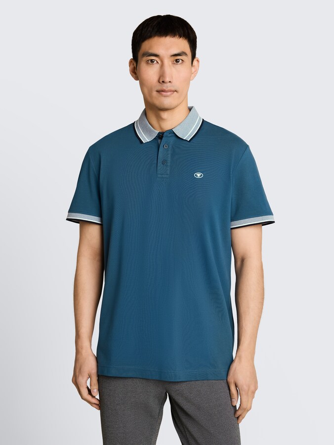 Piqué Poloshirt mit Logo-Print von Men, real teal blue