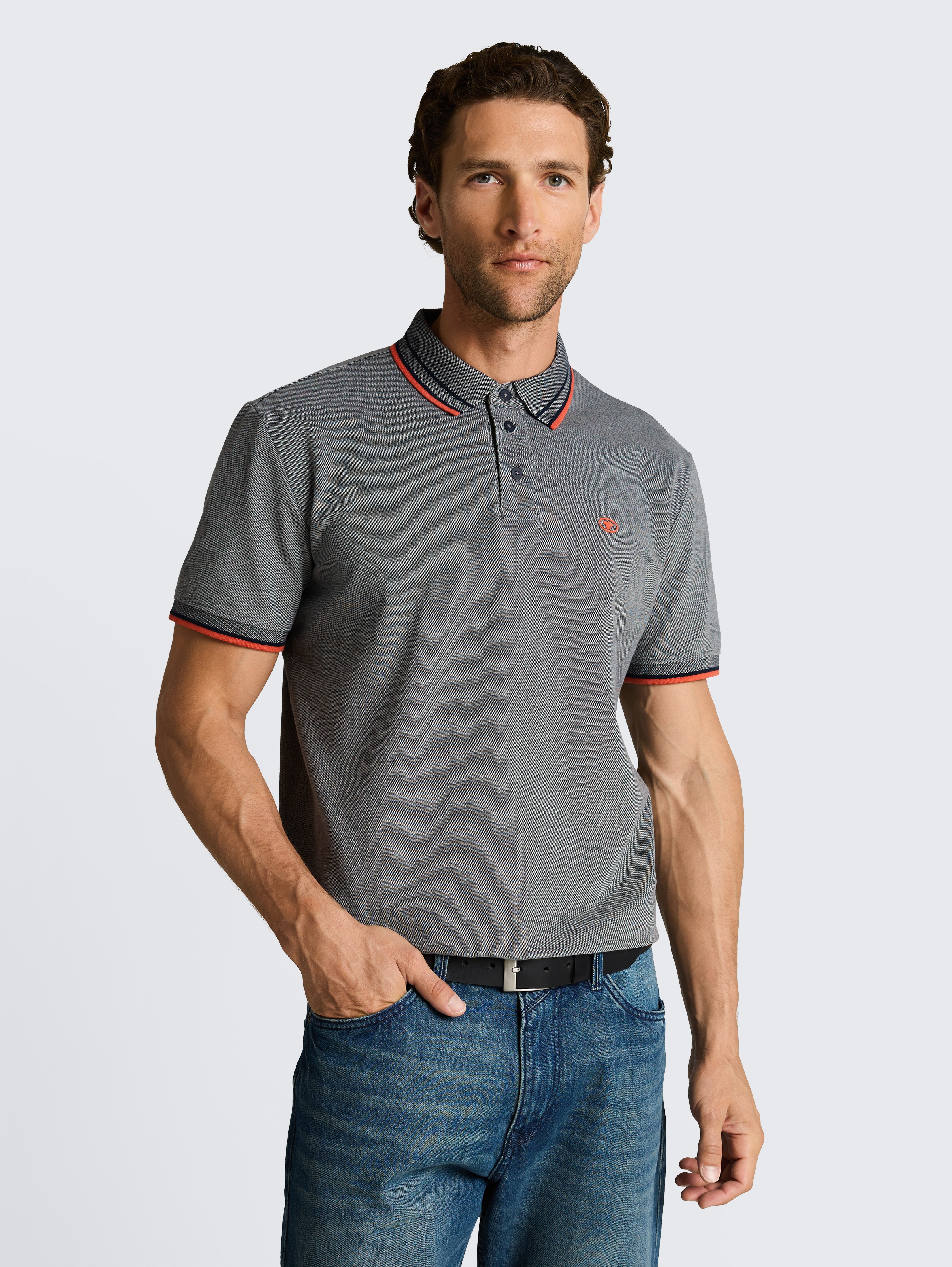 Piqué Poloshirt mit Logo-Print von Men, greyish green two tone pique