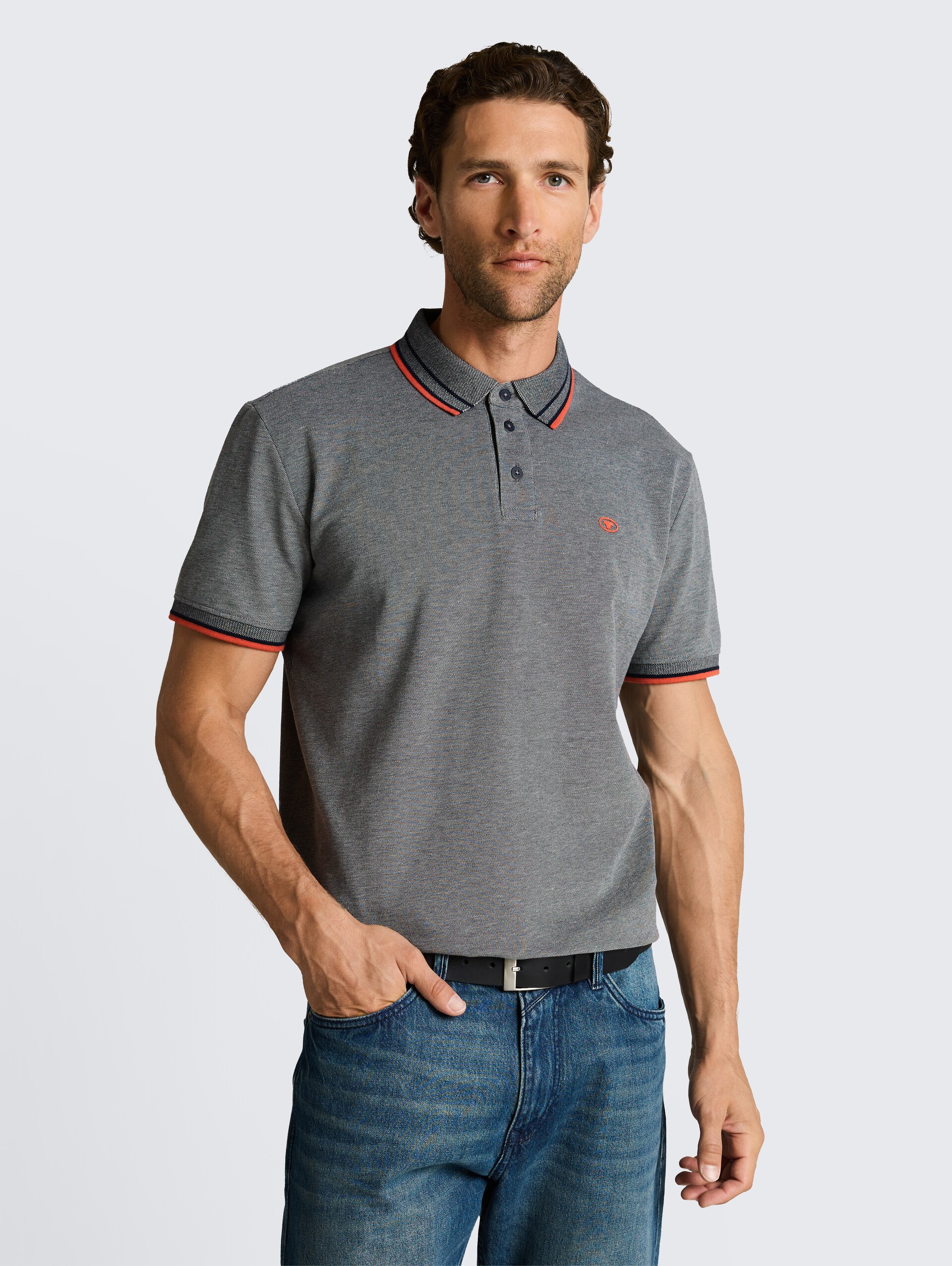 Piqué poloshirt met logo-print - greyish green two tone pique