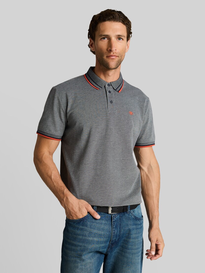 Piqué Poloshirt mit Logo-Print von Men, greyish green two tone pique