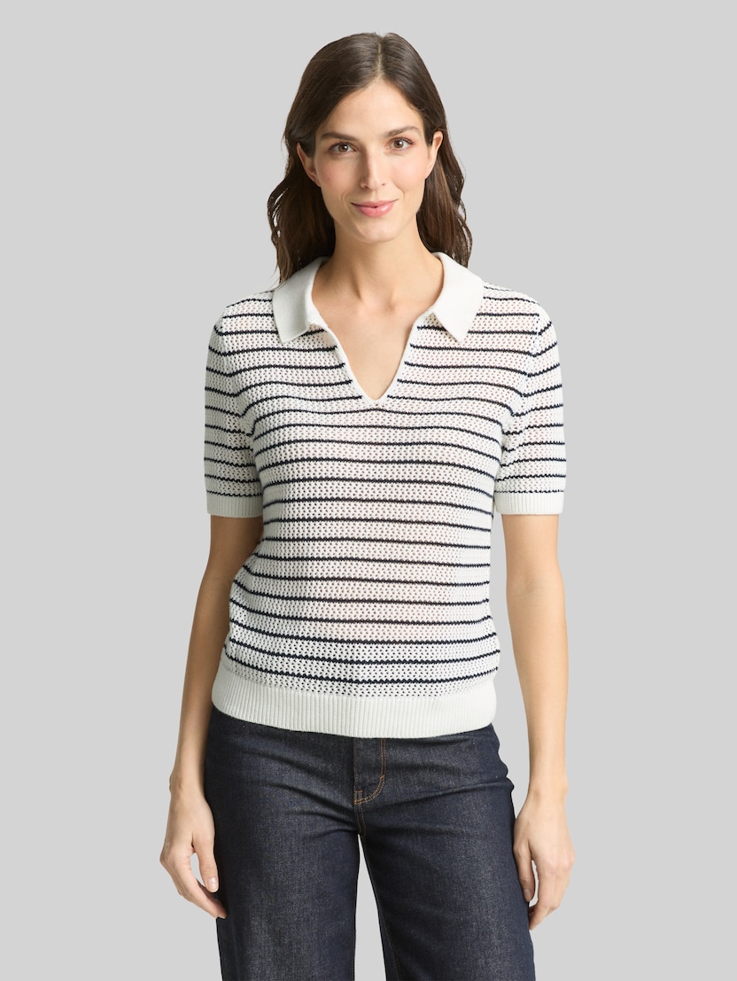 Gebreide trui met polokraag door Women, white navy structure stripe