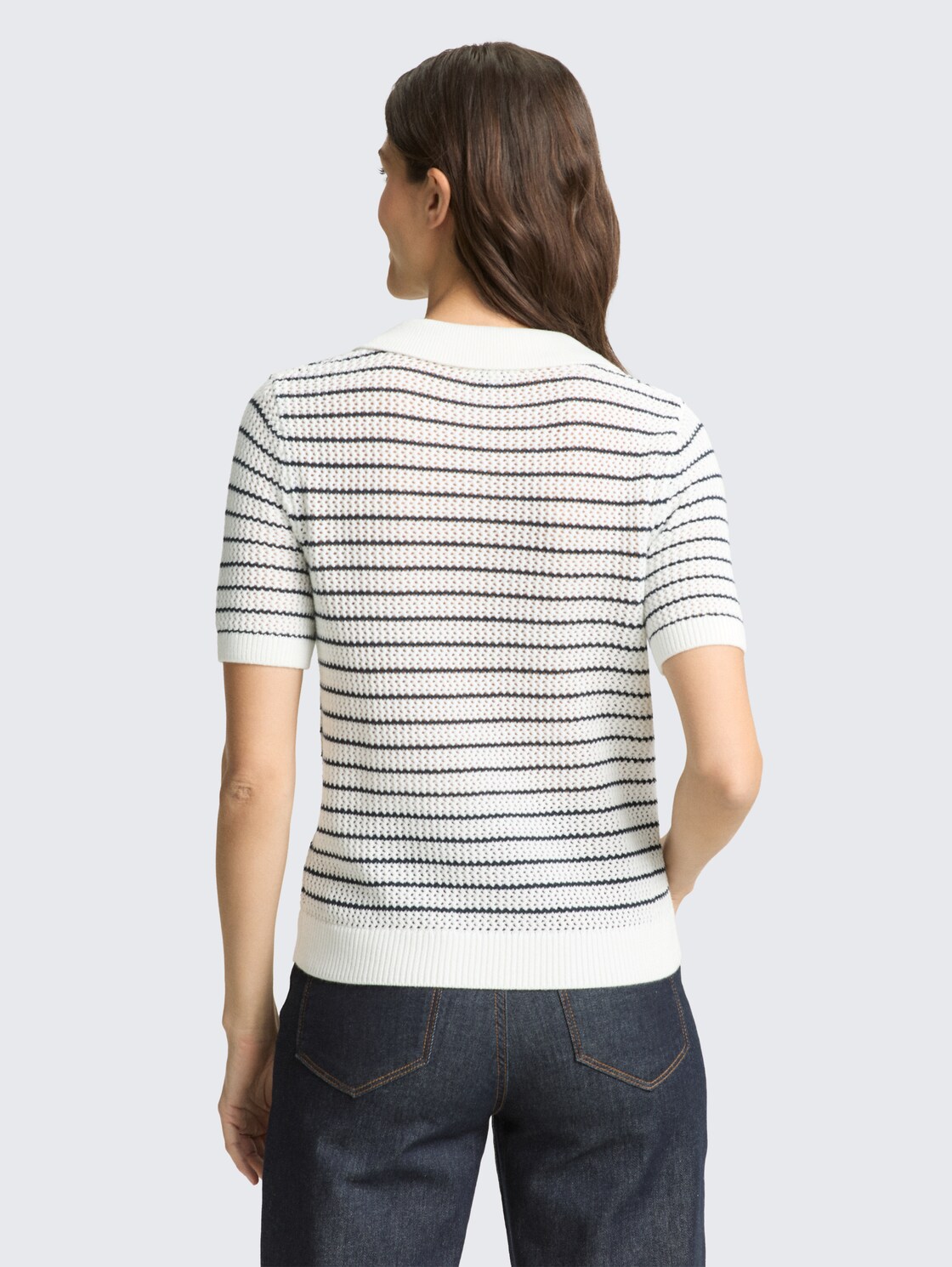 Strickpullover mit Polokragen - white navy structure stripe