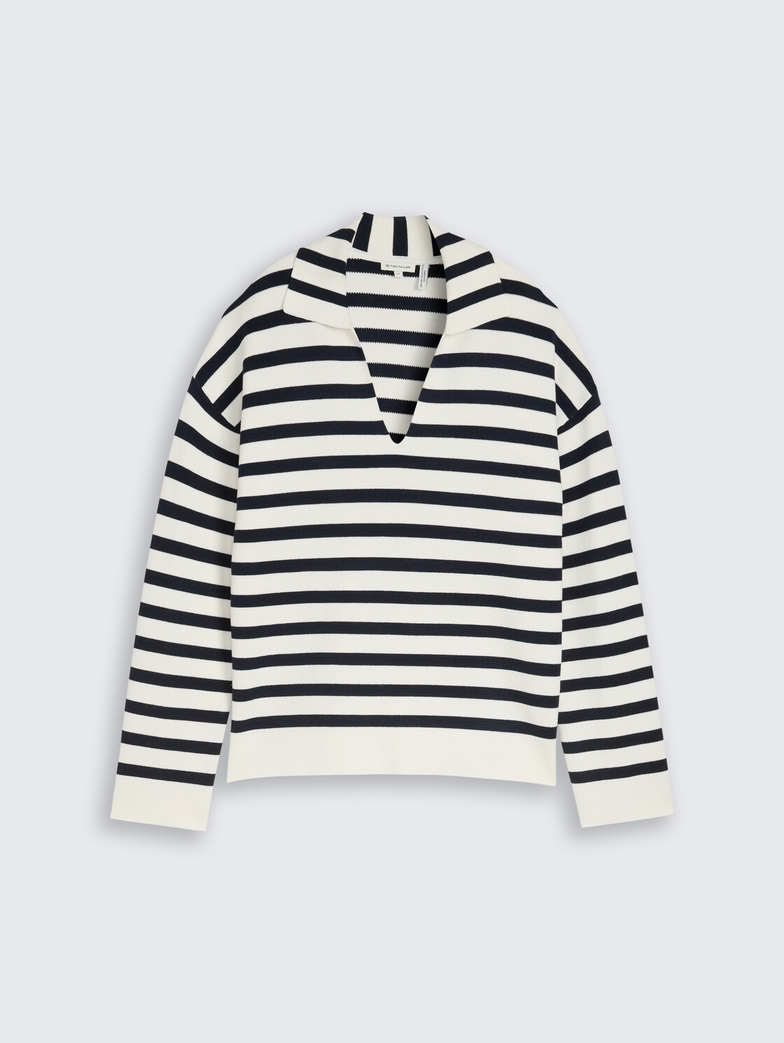 Loose Fit Strickpullover mit Polokragen - white sky blue knit stripe