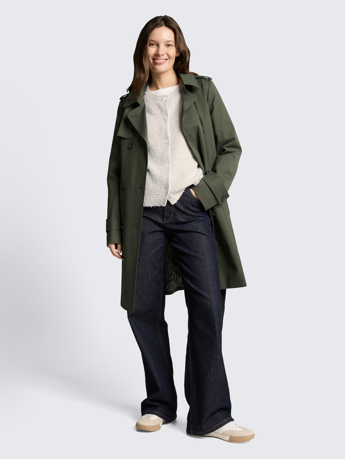 Loose Fit Cardigan mit 3/4-Arm - white beige structure - Model-Vorderansicht