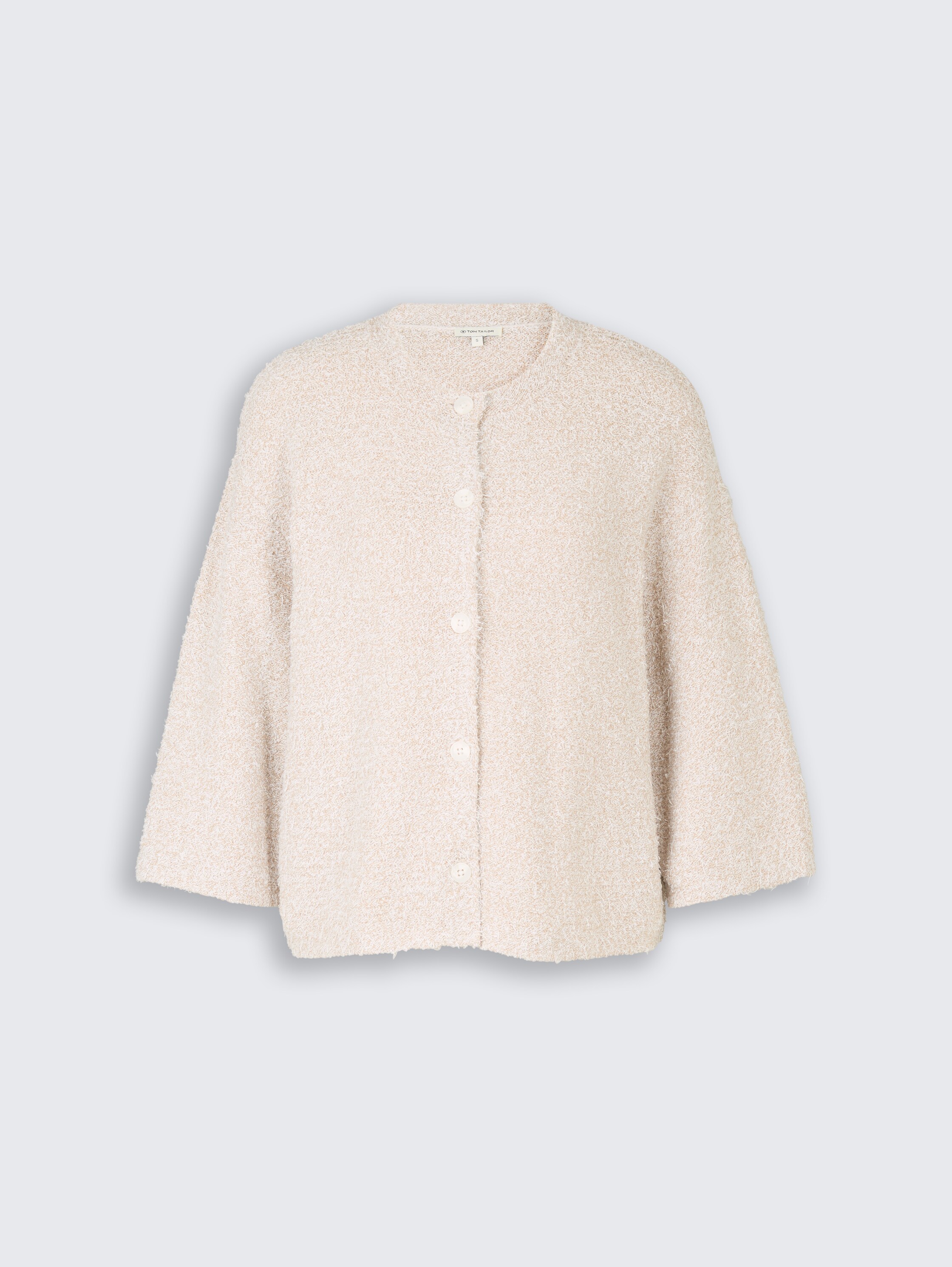 Loose fit cardigan with 3/4 sleeves - white beige structure