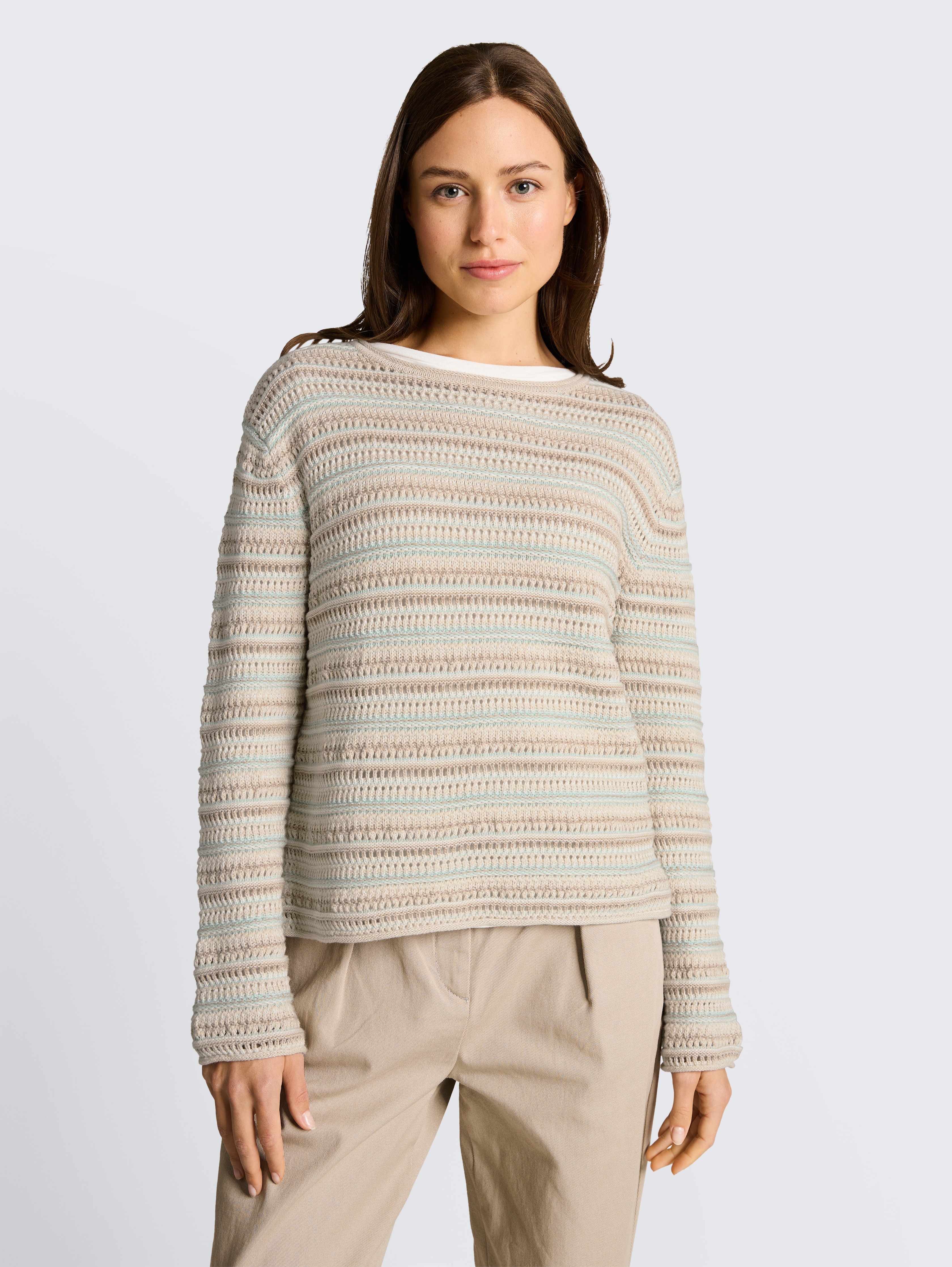 Loose Fit Strickpullover mit Streifenmuster von Women, mint beige stripe