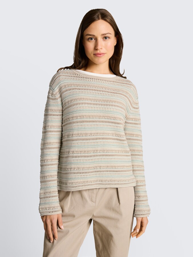 Loose fit knitted jumper with stripes by Women, mint beige stripe