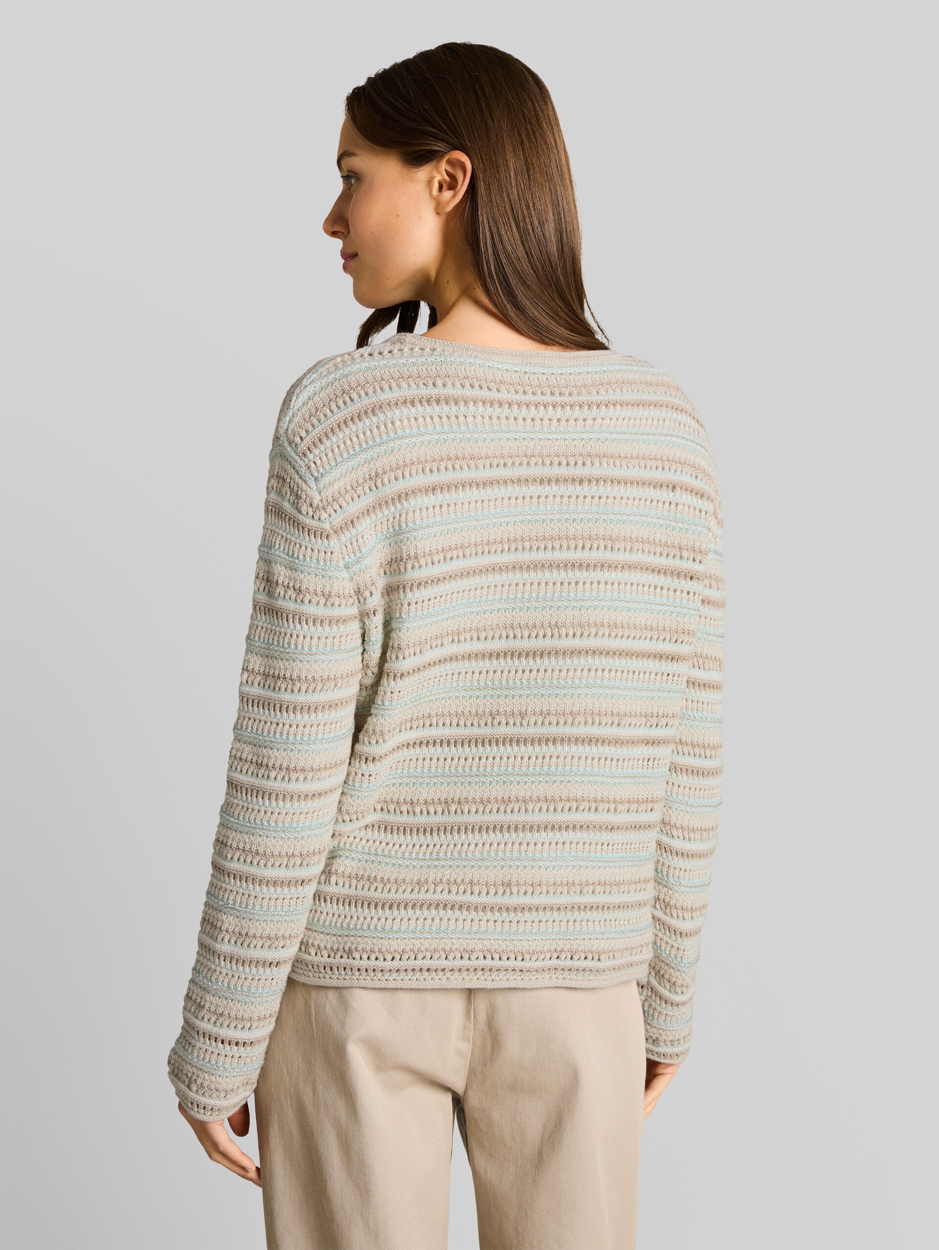 Loose fit knitted jumper with stripes - mint beige stripe