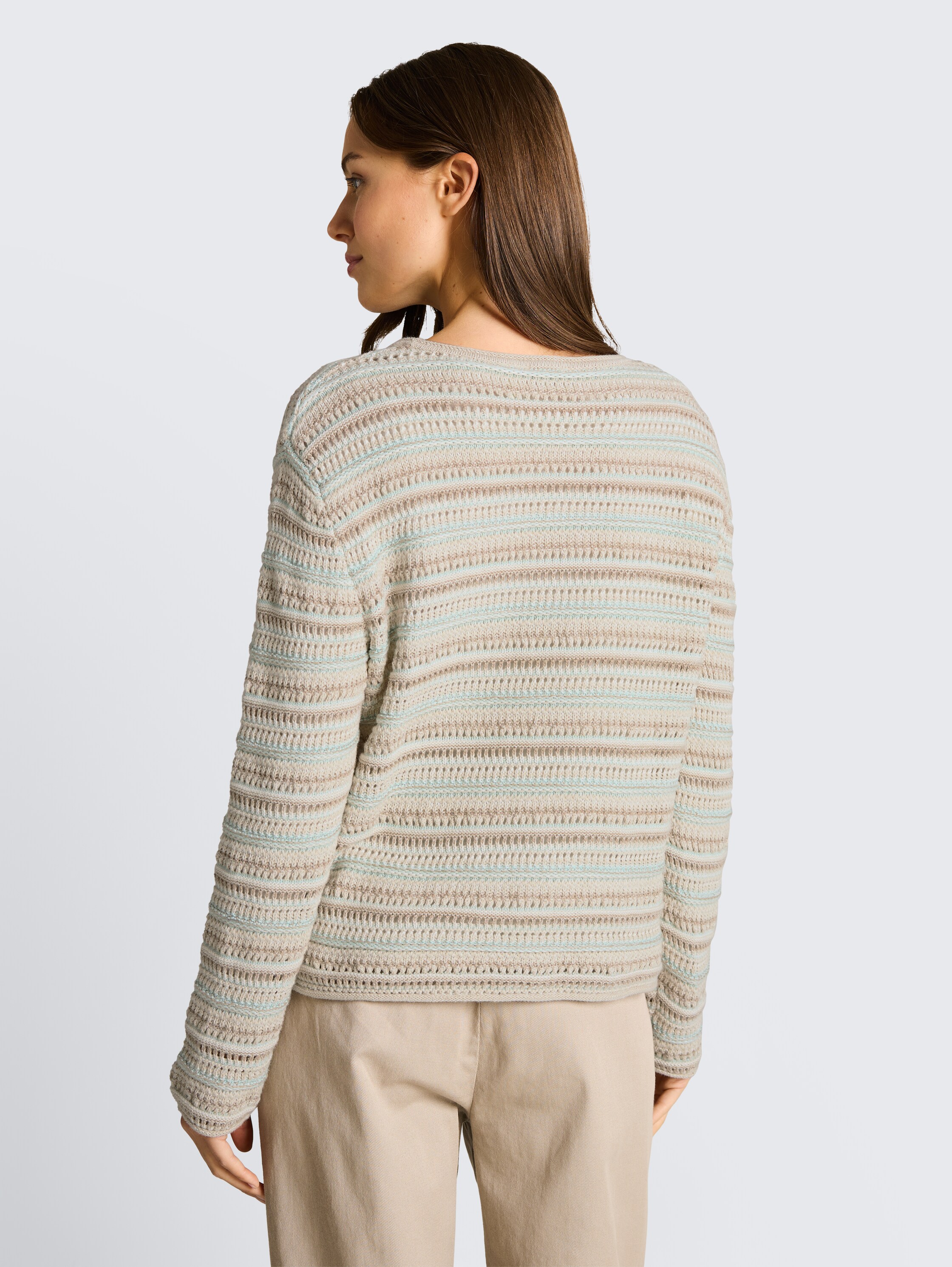 Loose fit gebreide trui met streepjesmotief - mint_beige_stripe - 