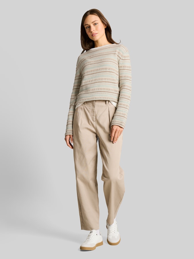 Loose Fit Strickpullover mit Streifenmuster von Women, mint beige stripe