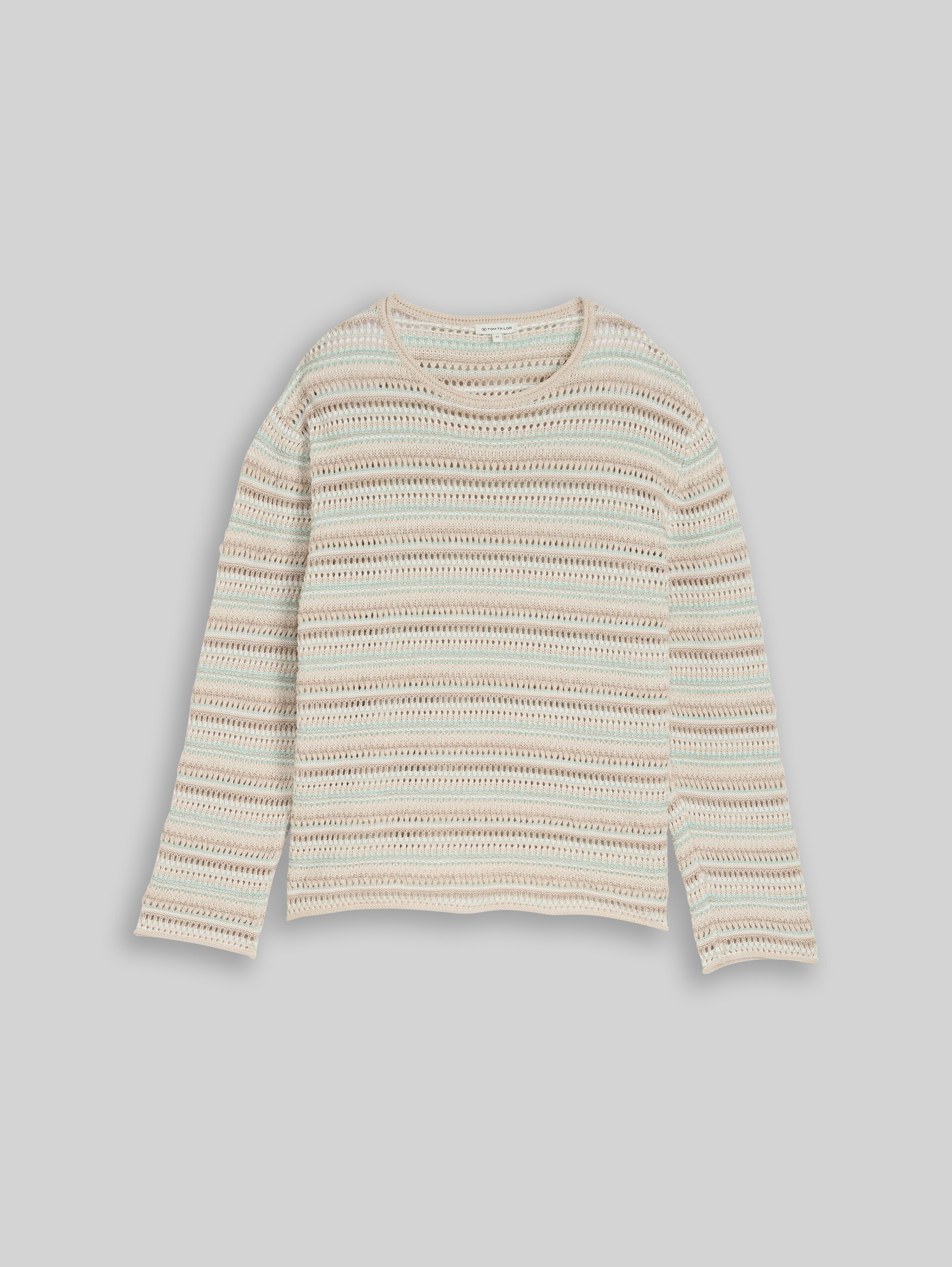 Loose fit knitted jumper with stripes - mint beige stripe