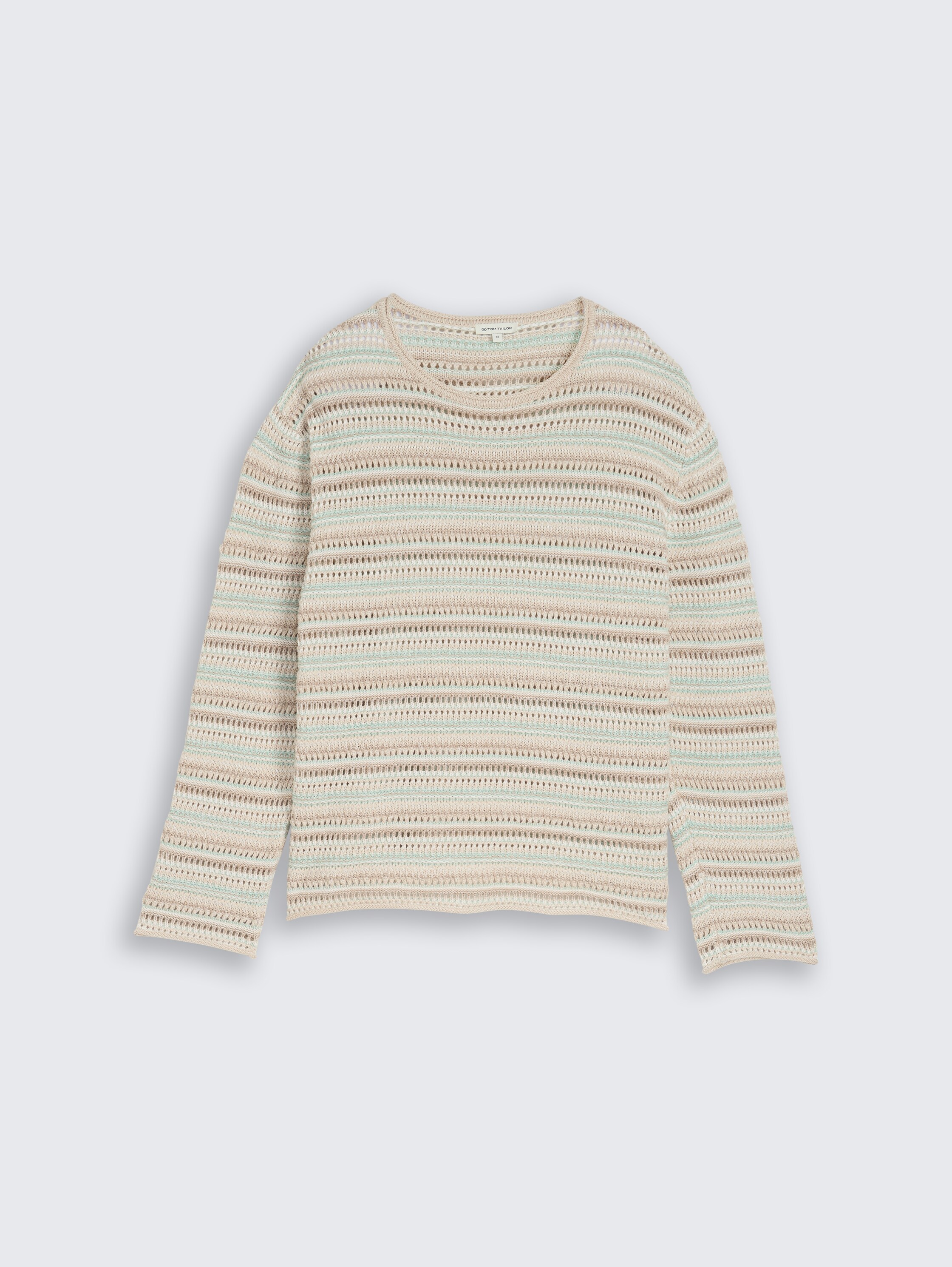 Loose fit gebreide trui met streepjesmotief - mint_beige_stripe - 