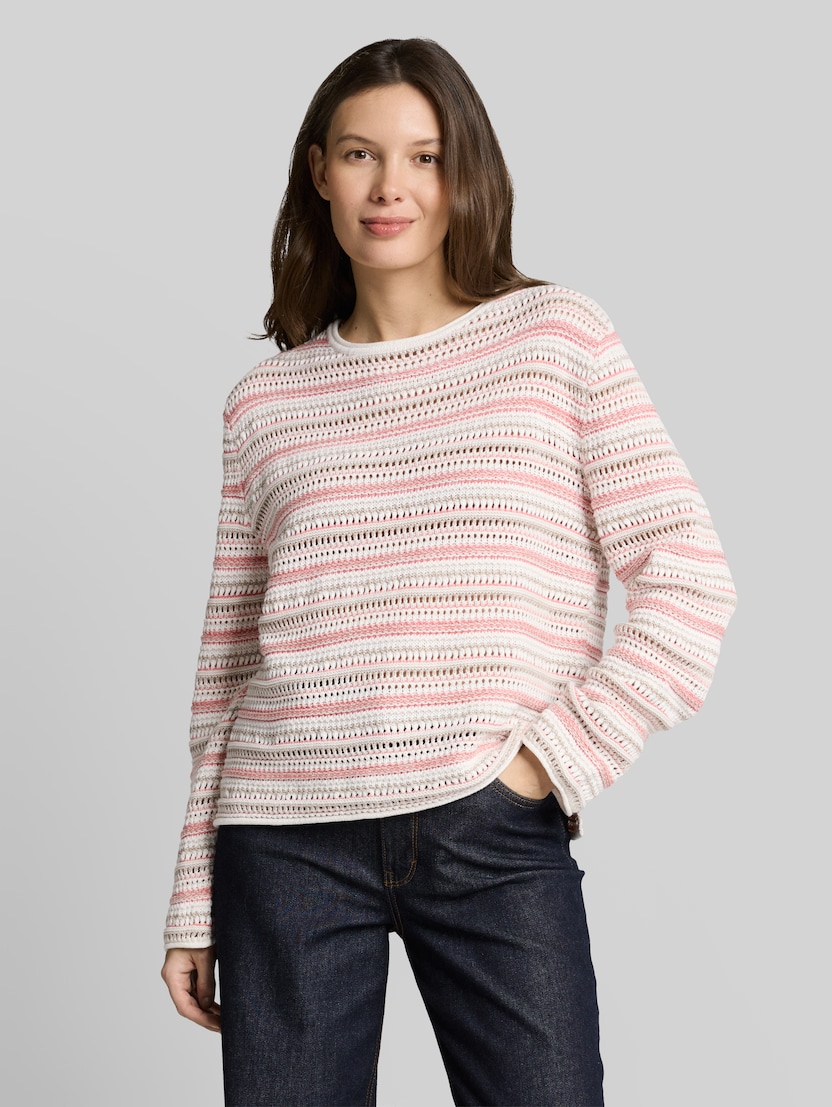Loose fit knitted jumper with stripes by Women, pink beige stripe