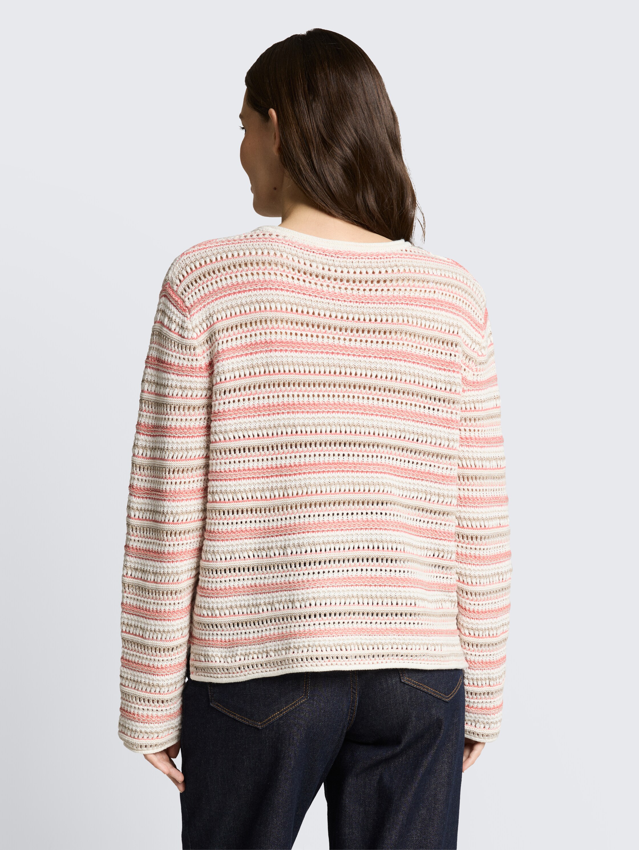 Loose Fit Strickpullover mit Streifenmuster - pink_beige_stripe - 