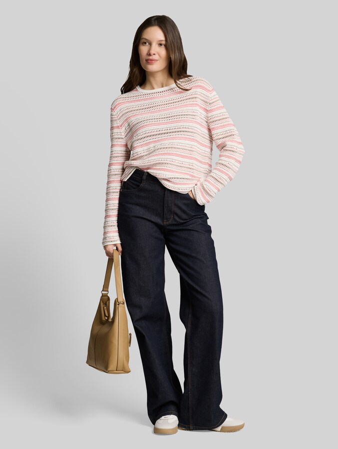 Loose Fit Strickpullover mit Streifenmuster von Women, pink beige stripe
