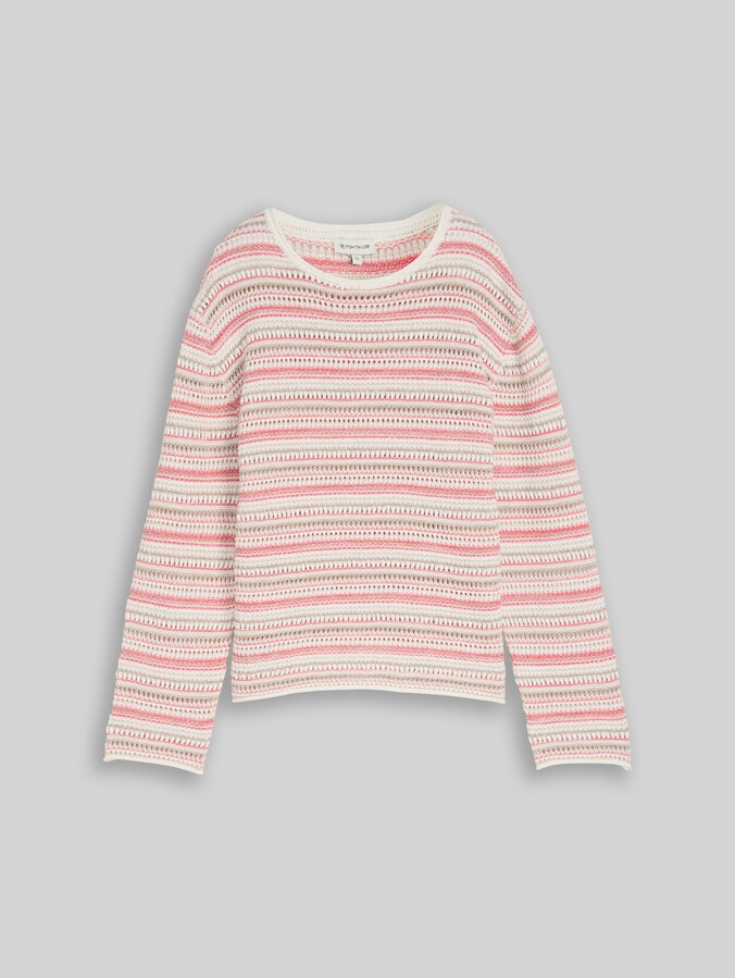 Loose fit knitted jumper with stripes by Women, pink beige stripe