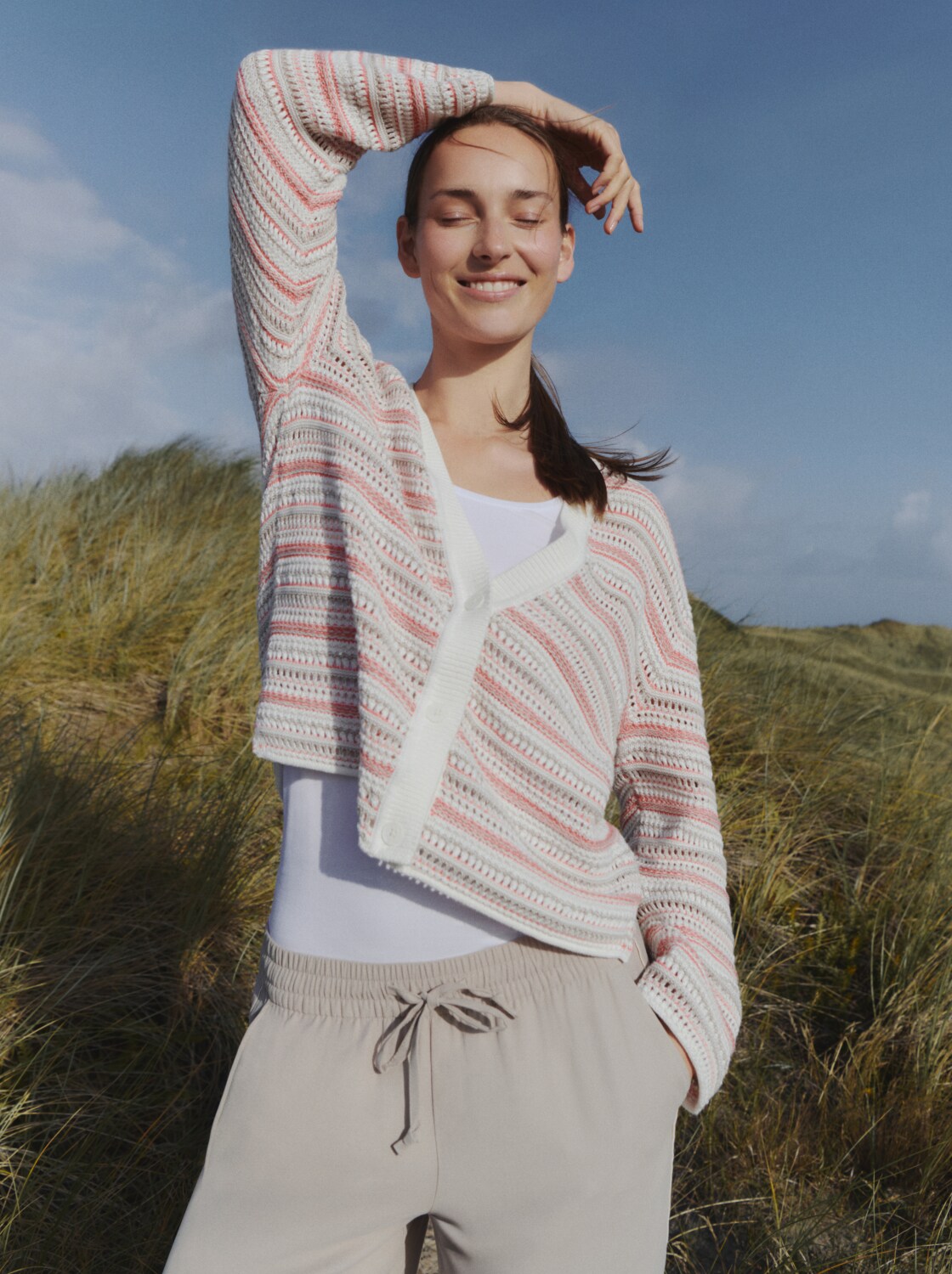 Loose Fit Cardigan mit Streifenmuster - pink beige stripe