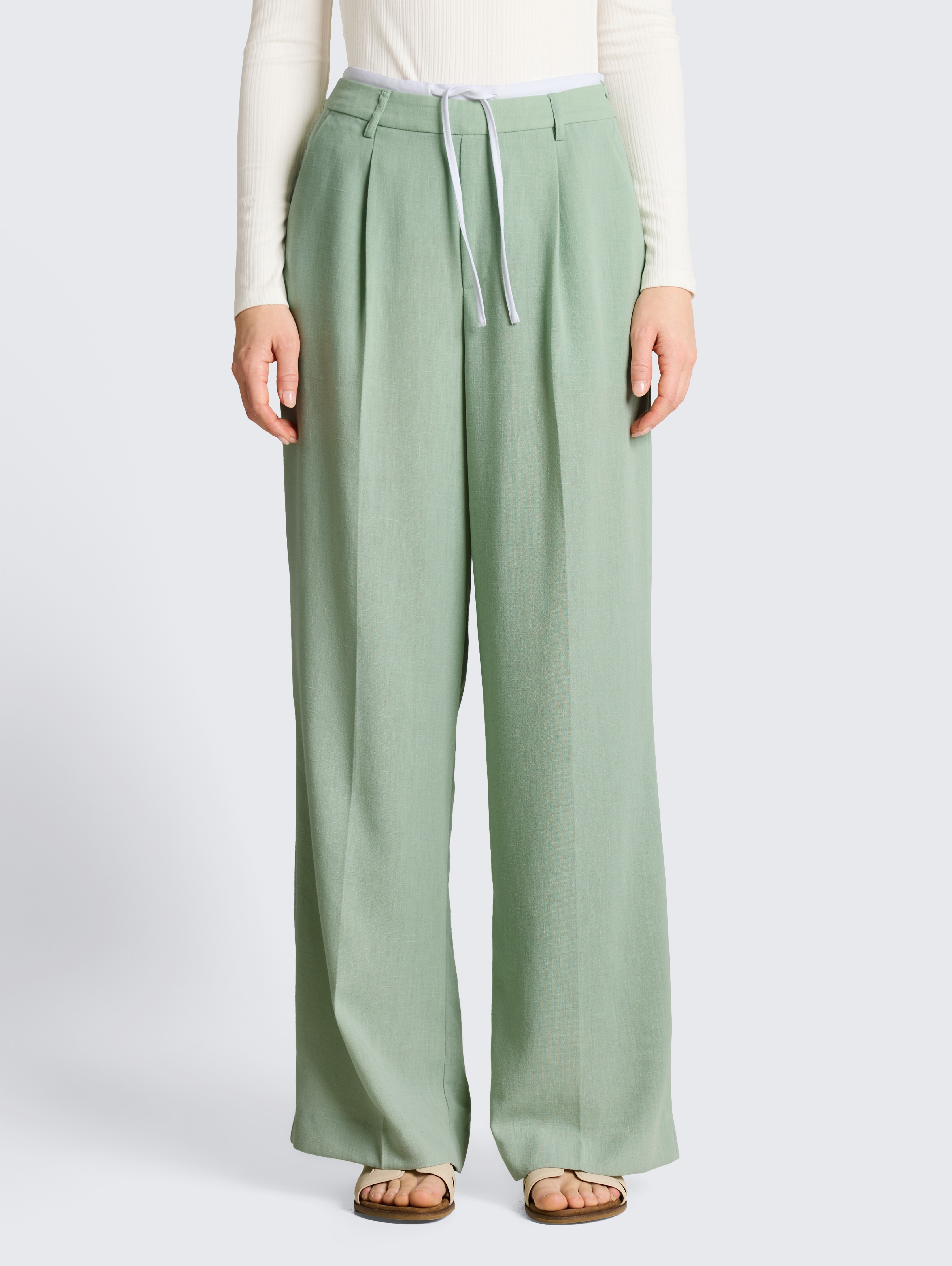 Wide Leg Hose im 2-in-1-Look von Denim Female, light matcha green