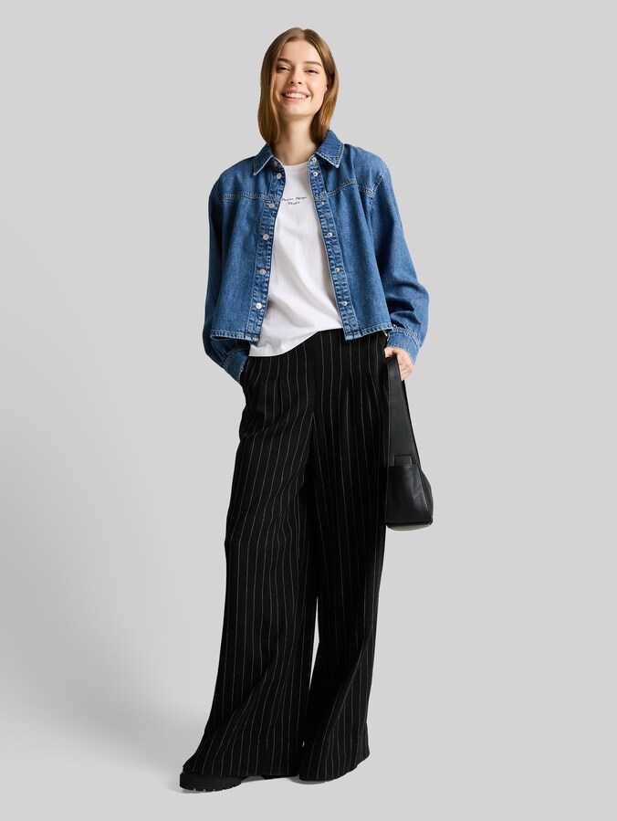 Wide Leg Hose mit Leinenanteil von Denim Female, black beige vertical stripe