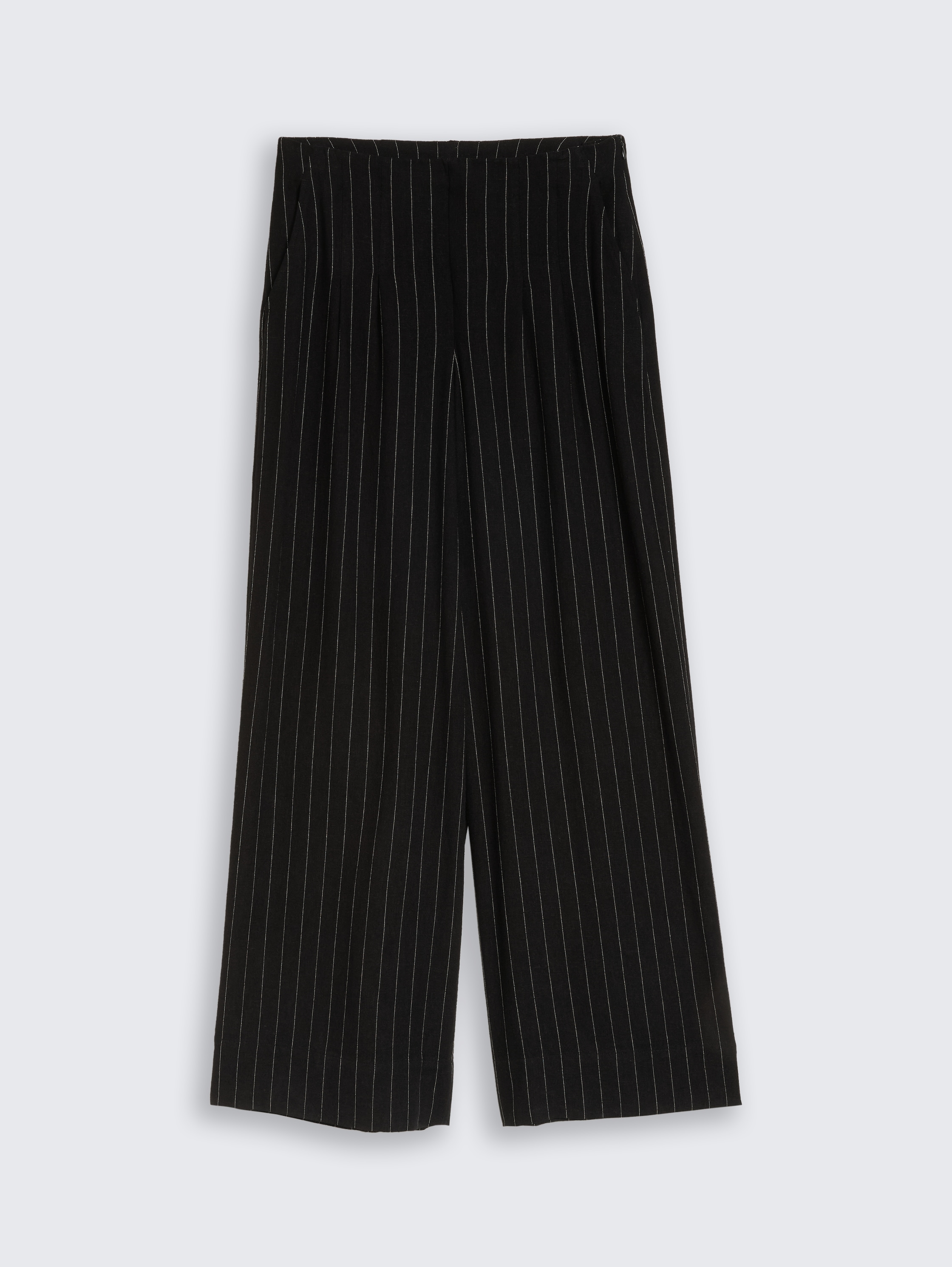 Wijde broek met linnen - black_beige_vertical_stripe - 
