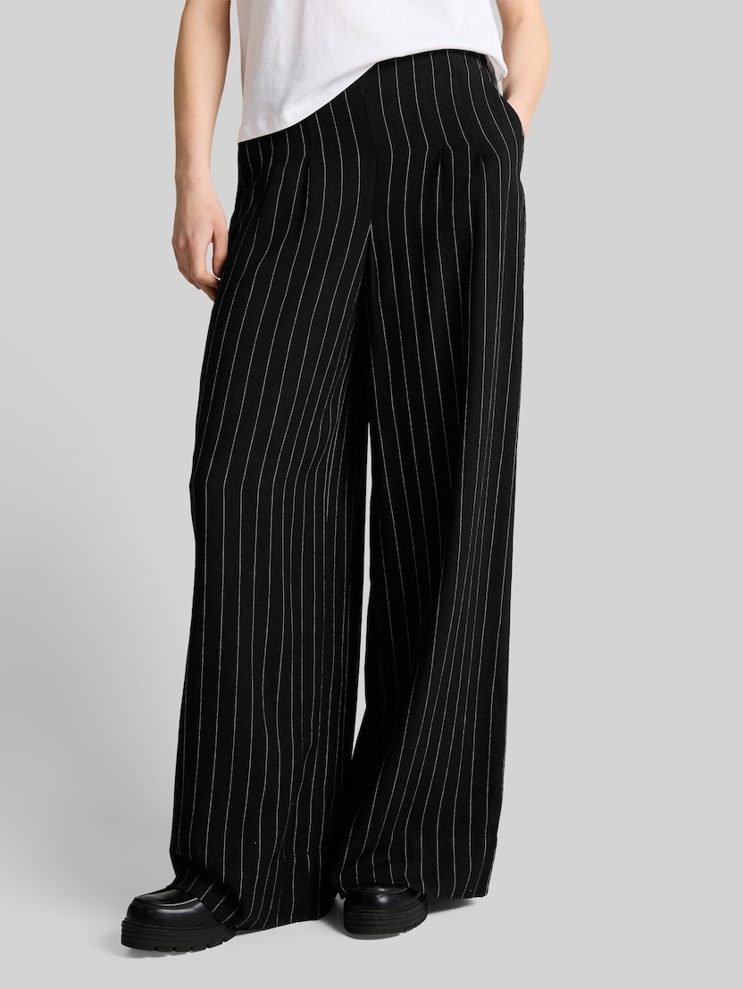 Wide Leg Hose mit Leinenanteil von Denim Female, black beige vertical stripe