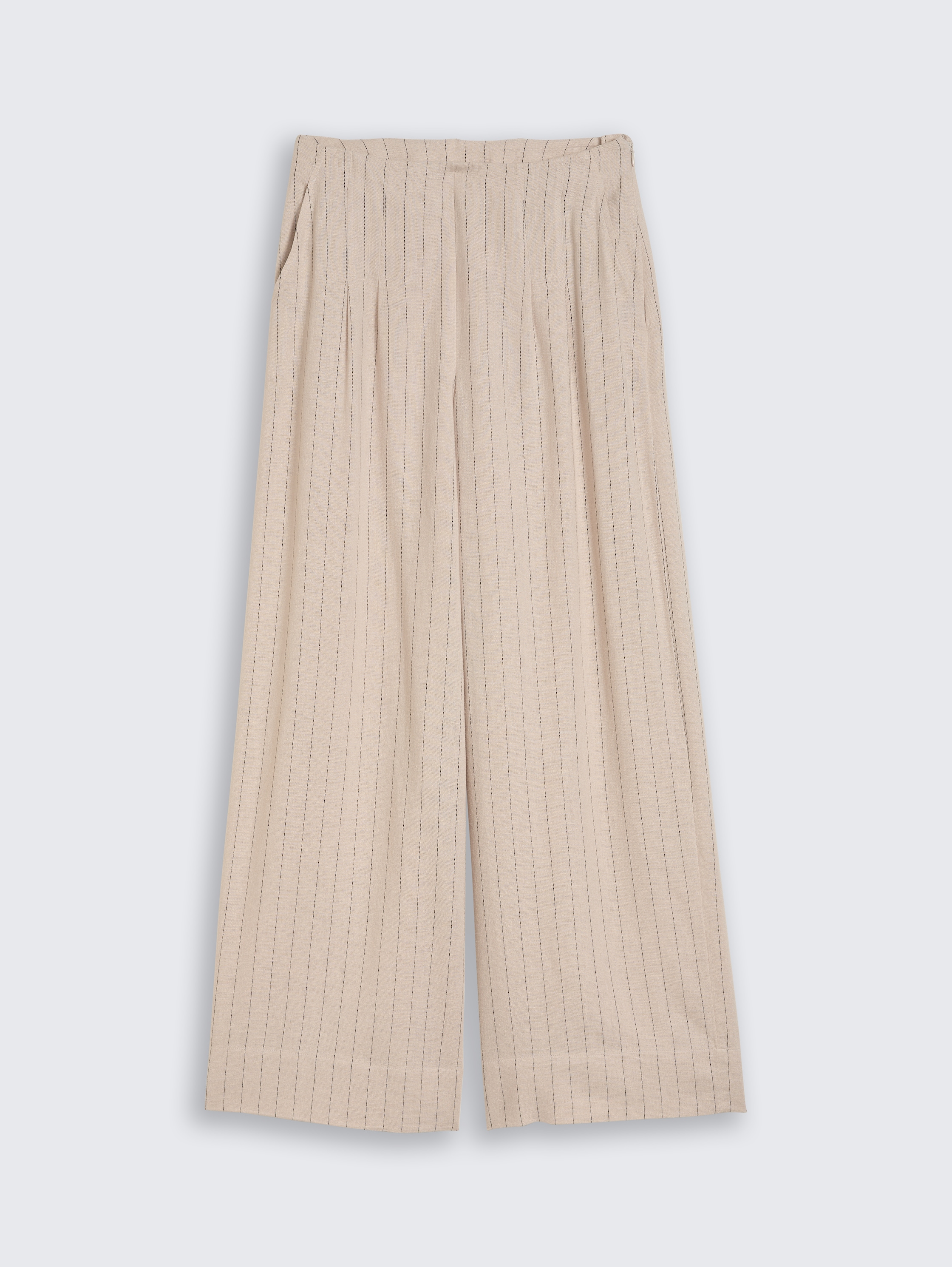 Wide Leg Hose mit Leinenanteil - beige_black_vertical_stripe - 