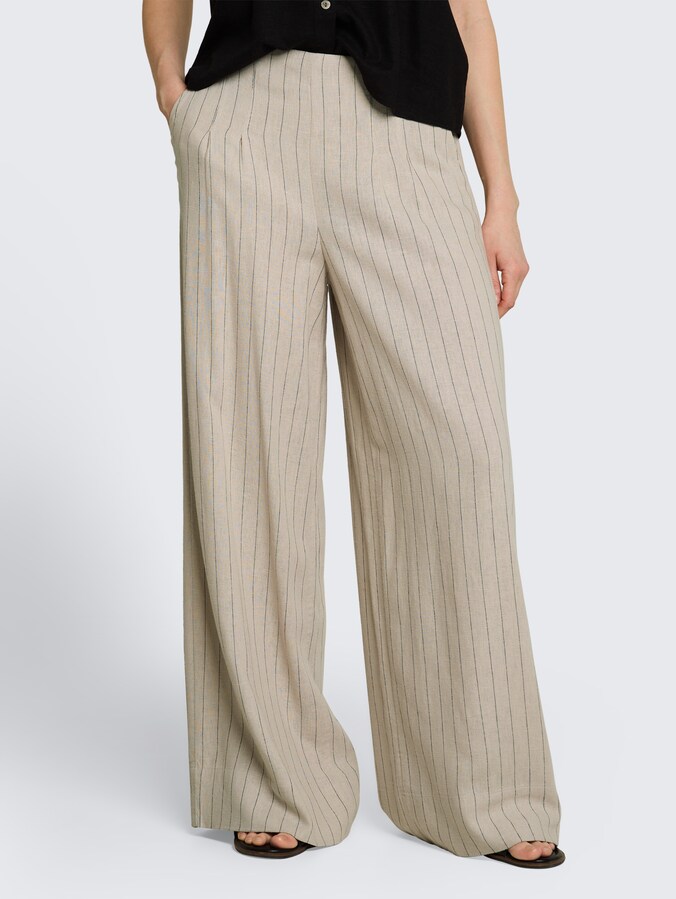 Wijde broek met linnen door Denim Female, beige black vertical stripe
