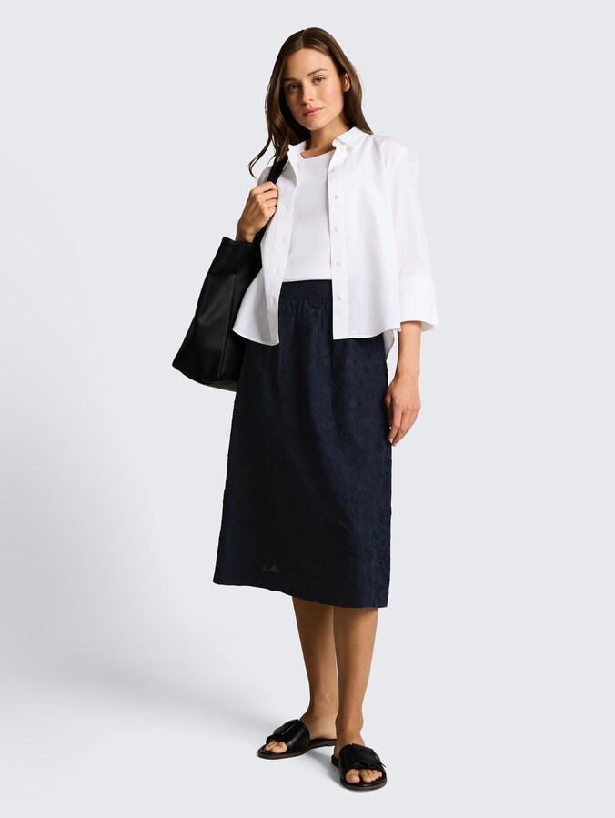 Midi-rok met hoge taille en borduursel door Women, sky captain blue