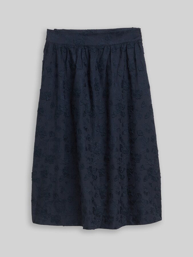 High Waist Midi-Rock mit Stickerei von Women, sky captain blue