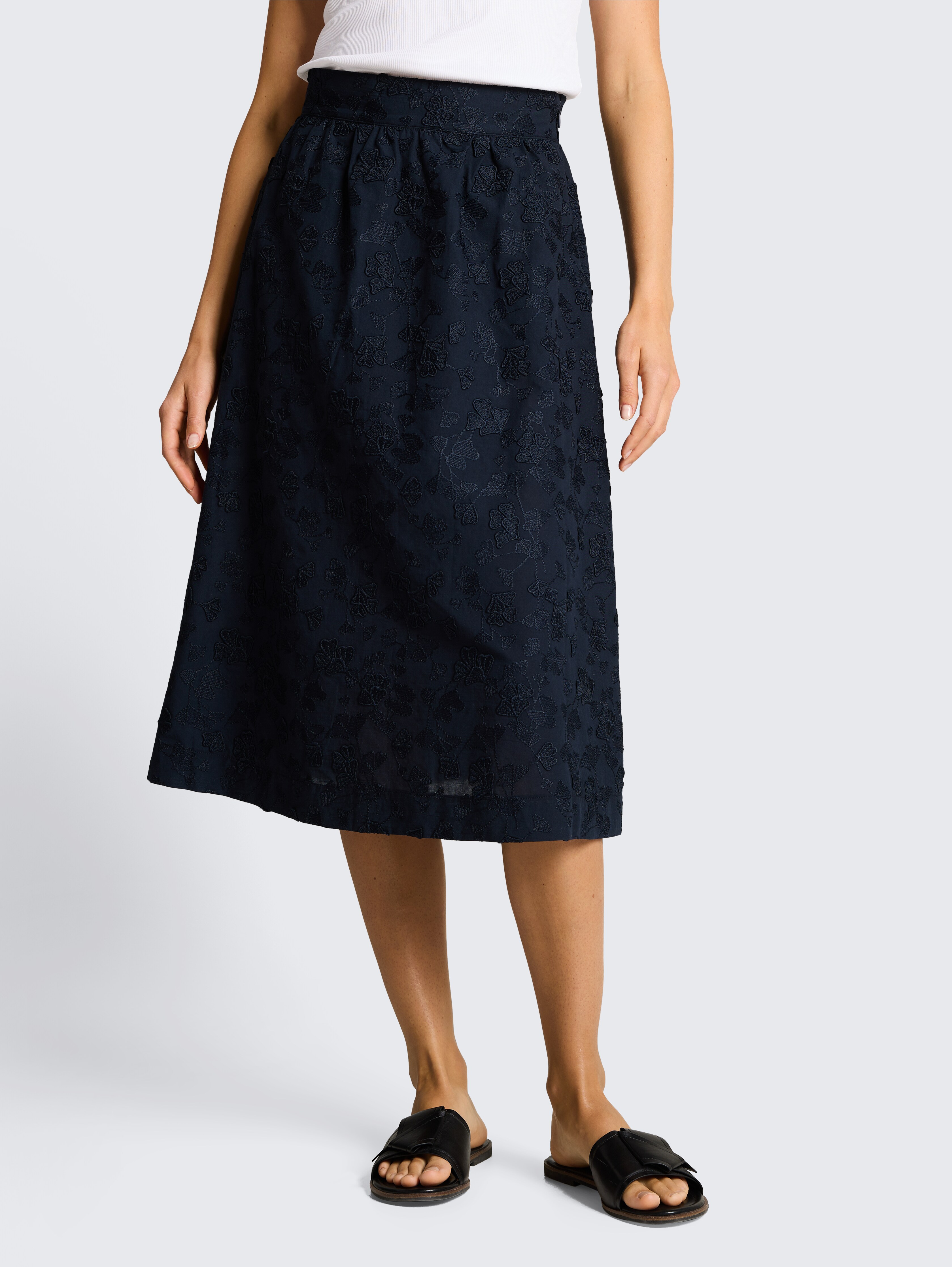 High Waist Midi-Rock mit Stickerei von Women, sky captain blue