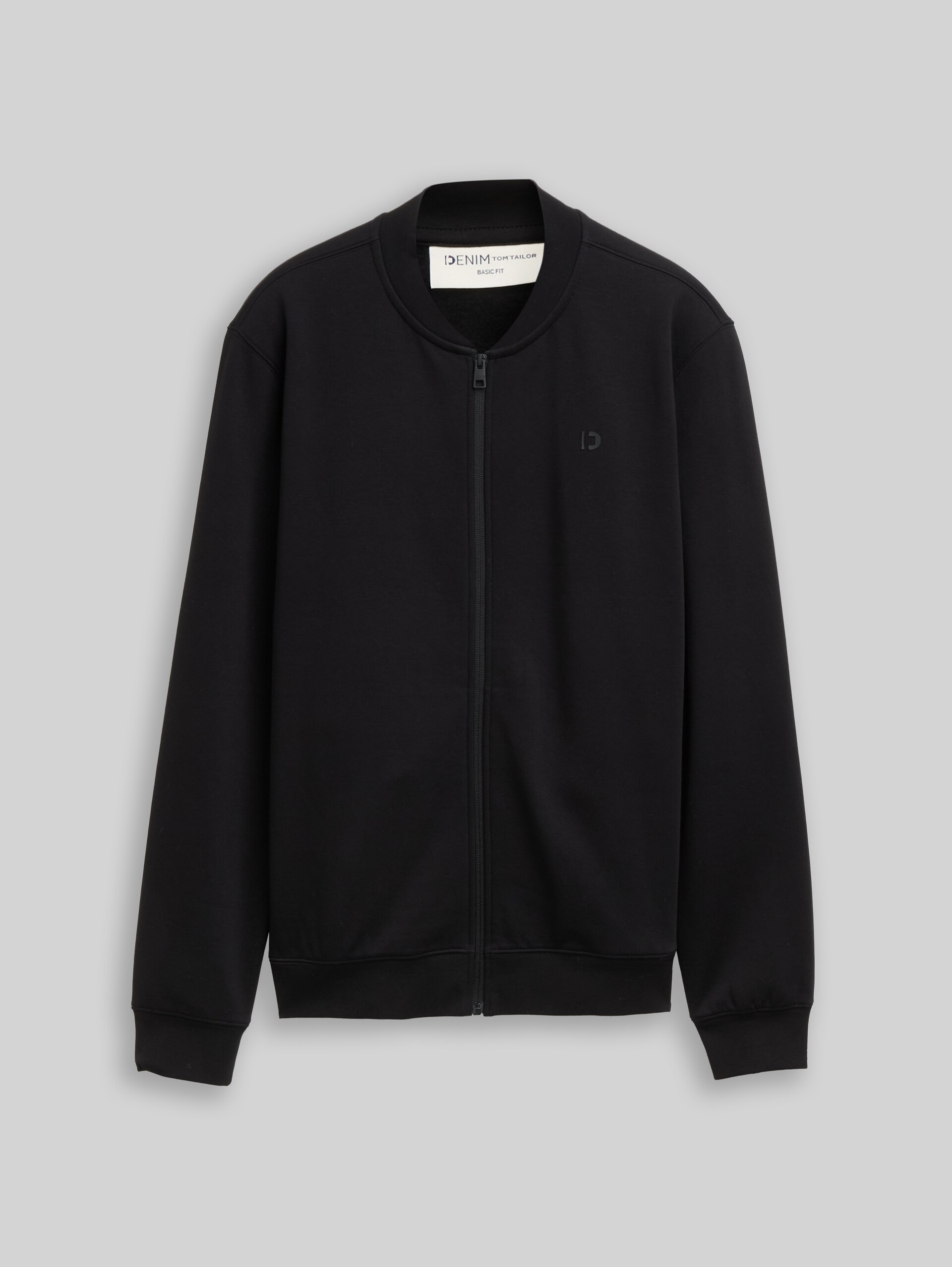 Sweatjacke mit Bomberkragen - Black - Vorder-Produkt-Ansicht