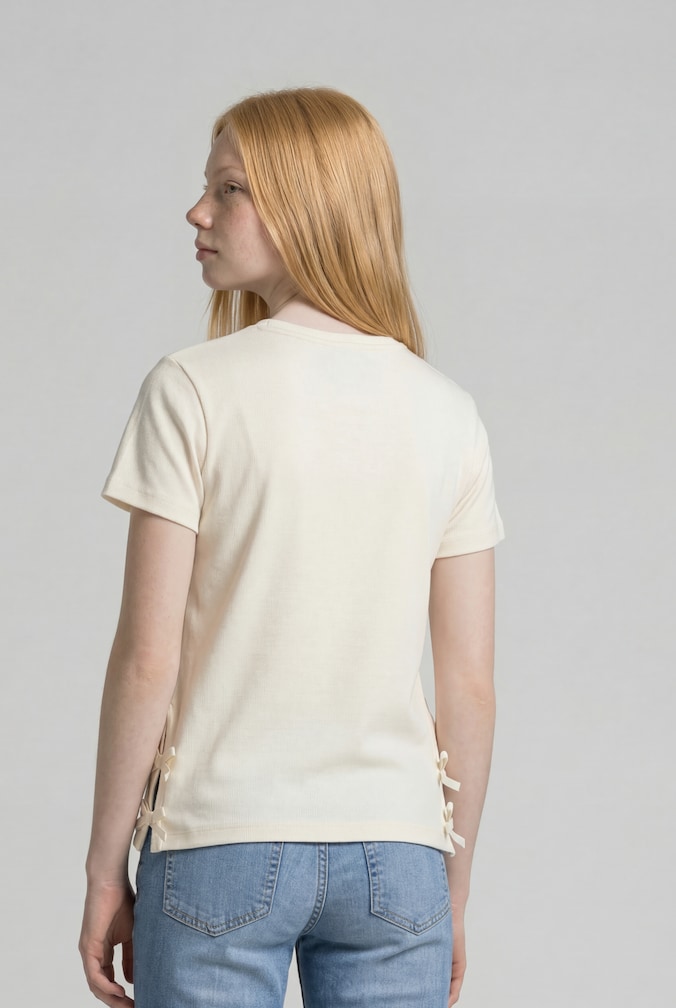 T-Shirt mit Schleifen-Details von Teen Girls, Wool White