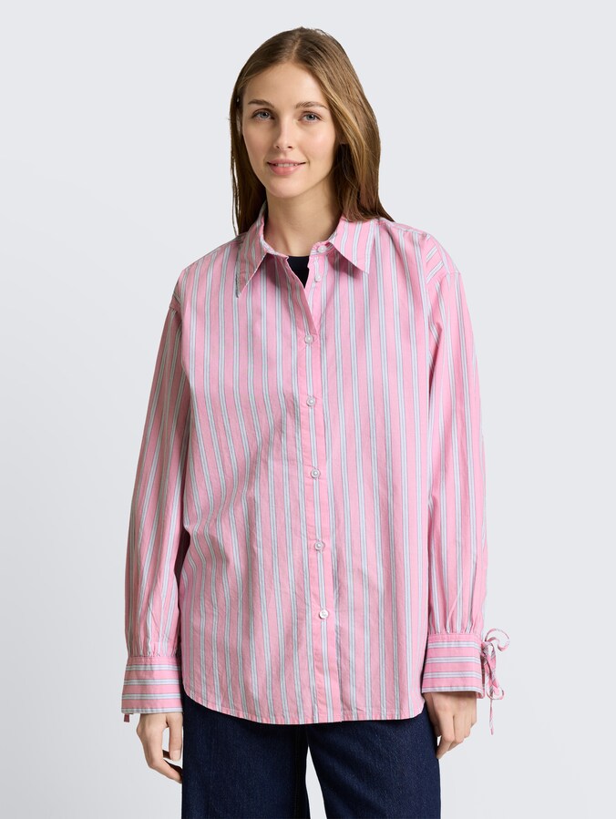 Oversized overhemdblouse met streepjesmotief door Denim Female, pink blue white stripe