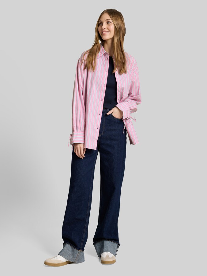 Oversized overhemdblouse met streeppatroon door Denim Female, pink blue white stripe