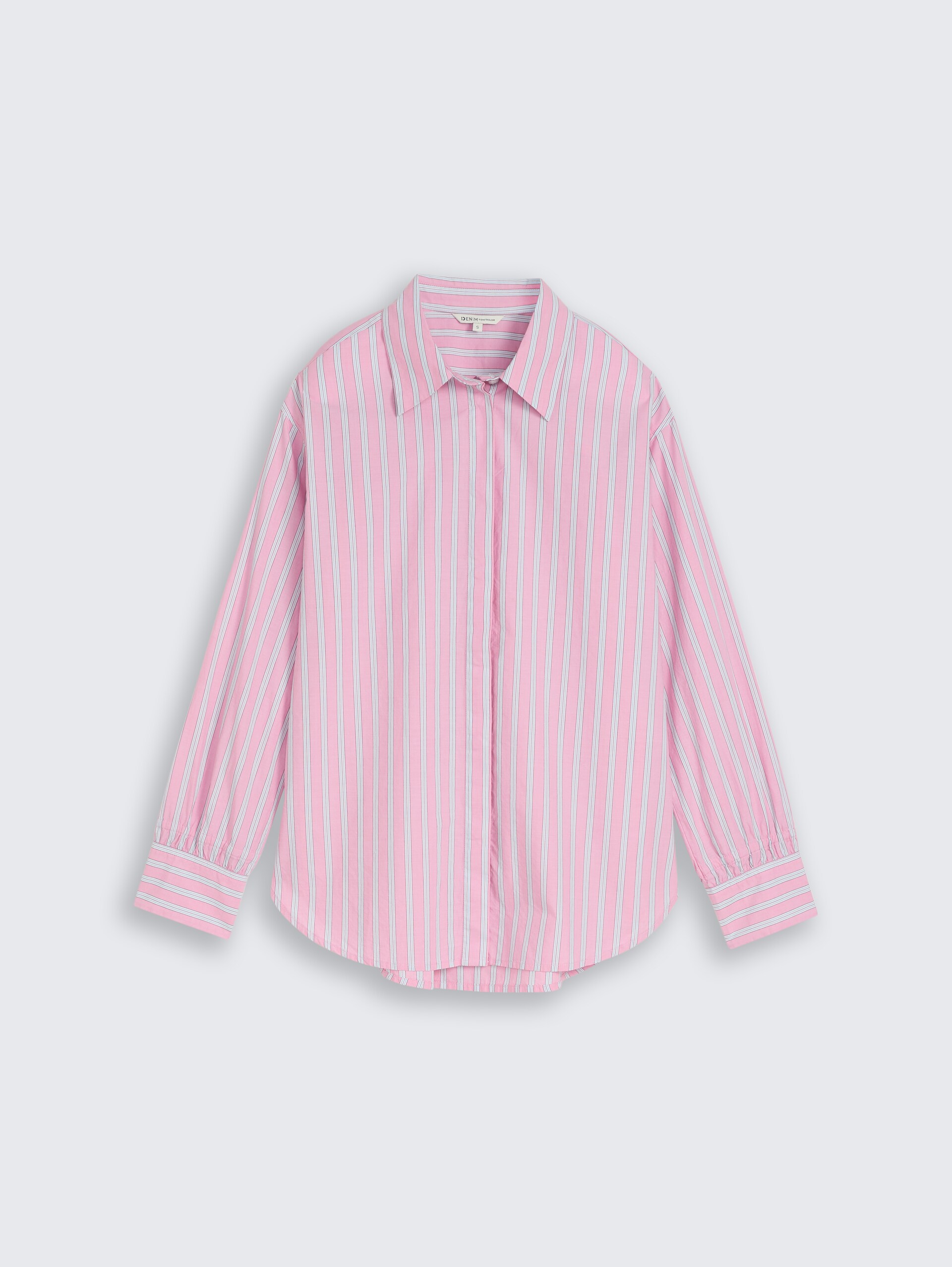 Oversize Hemdbluse mit Streifenmuster - pink blue white stripe - Vorder-Produkt-Ansicht