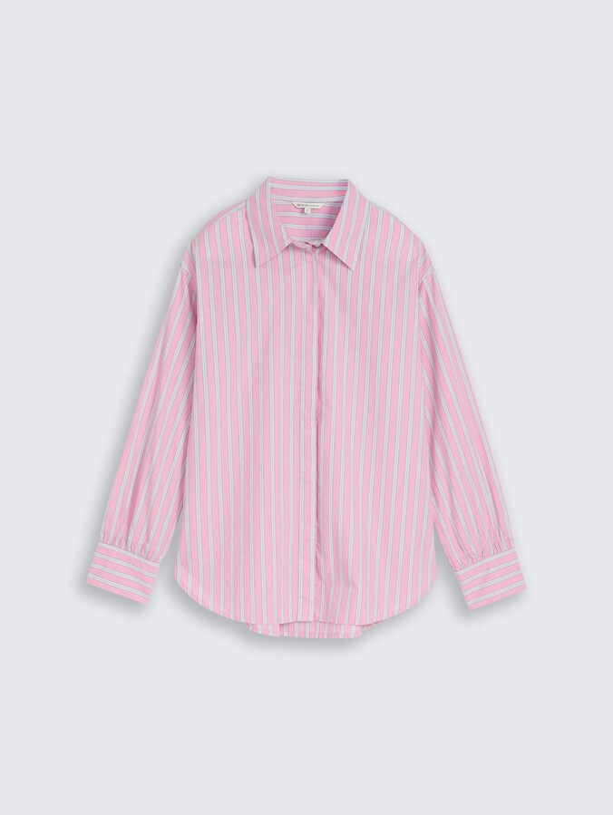 Oversized shirt blouse with striped pattern by Denim Female, pink blue white stripe