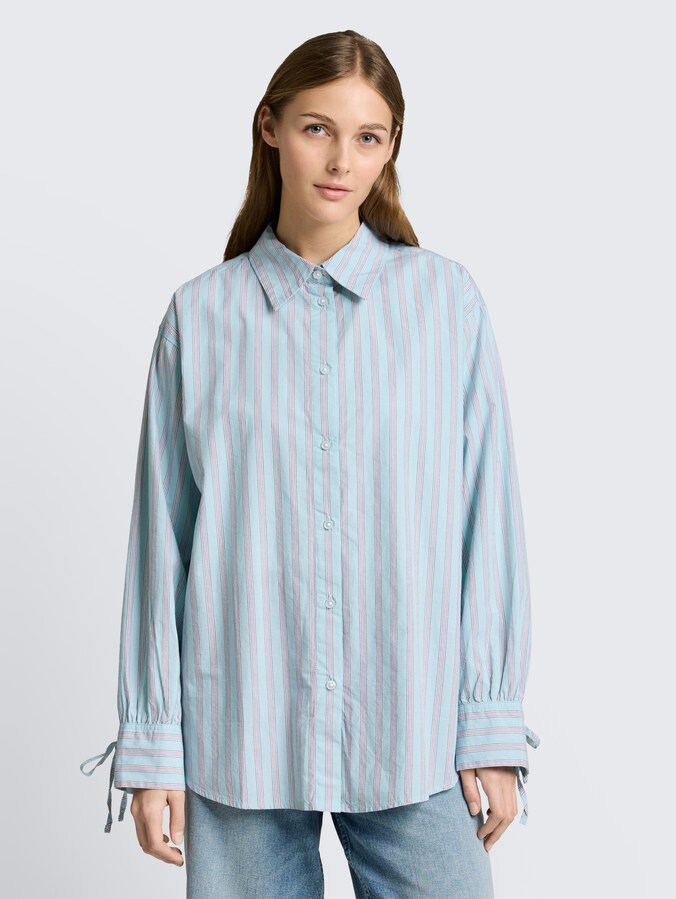 Oversized overhemdblouse met streepjesmotief door Denim Female, blue white brown stripe